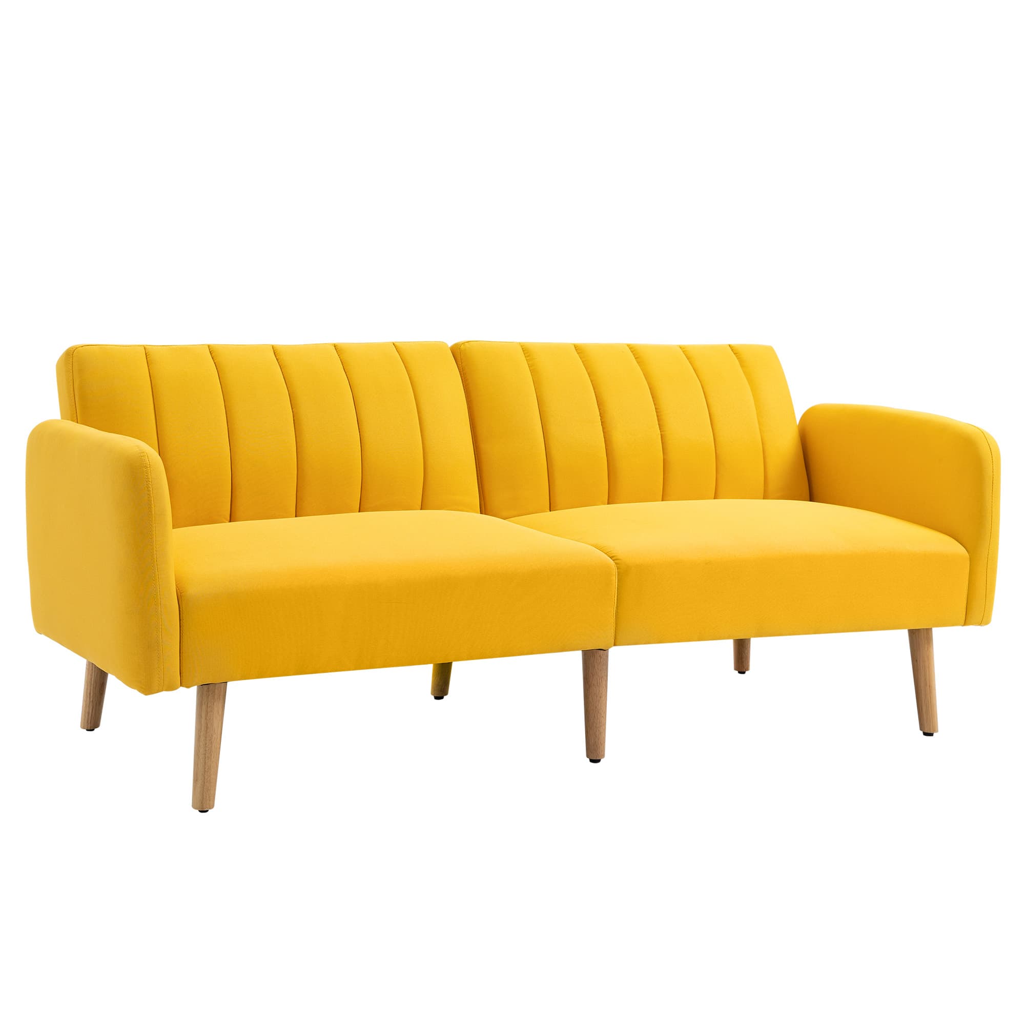 HOMCOM Sofá Cama de 2 Lugares com Encosto Ajustável em 3 Posições Apoio para Braços Desmontável e Pés de Madeira 173x75x73 cm Amarelo   Aosom