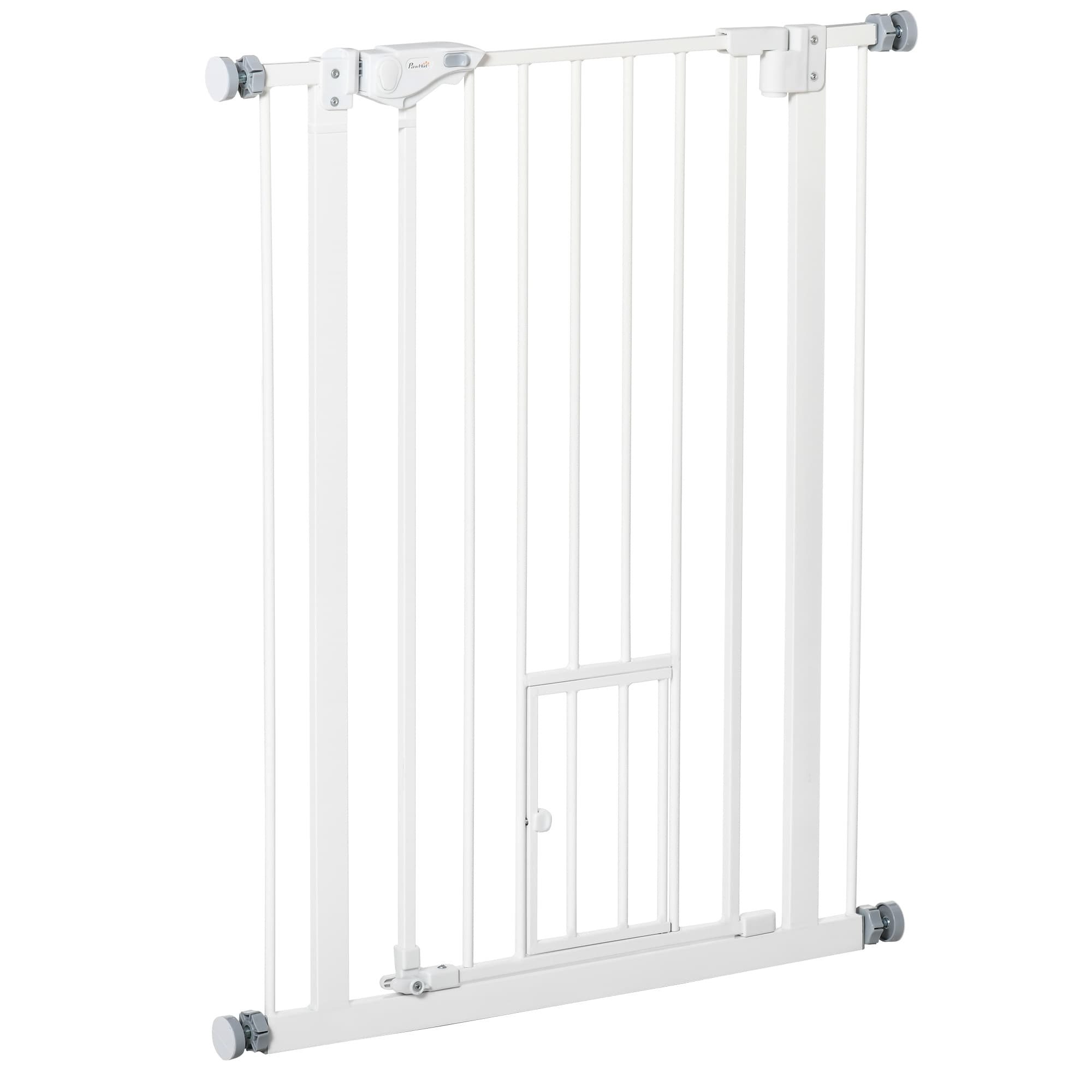 PawHut Barreira Segurança Cães Animais Estimação 74-80cm Escadas Portas Corredores Com Porta Alta 91,4cm Instalação Simples Branco   Aosom