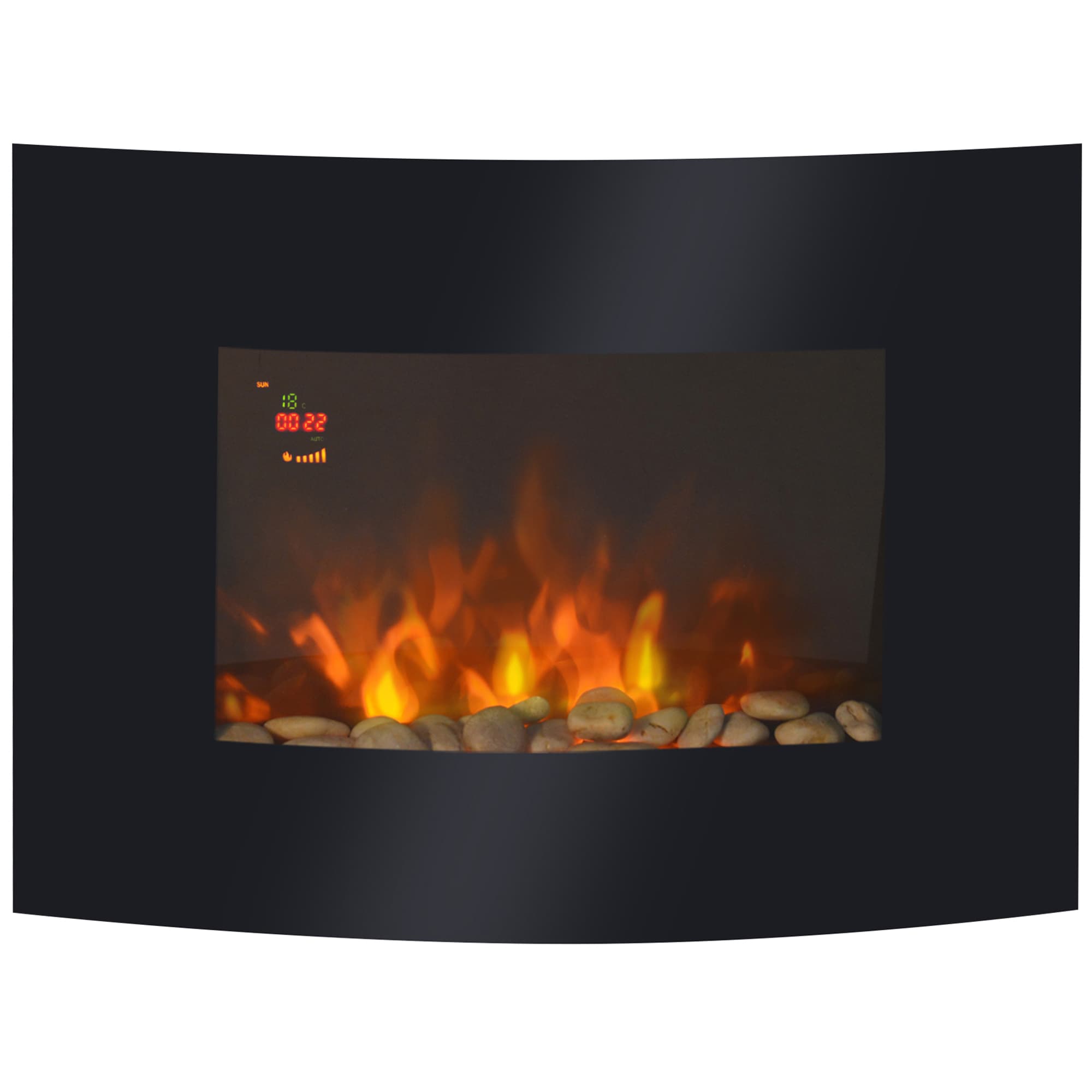 HOMCOM Lareira Elétrica Parede Efeito Chamas Realistas Luzes LED 7 Cores Potência 900W1800W Design Moderno 65x114x52cm Preto   Aosom Portugal