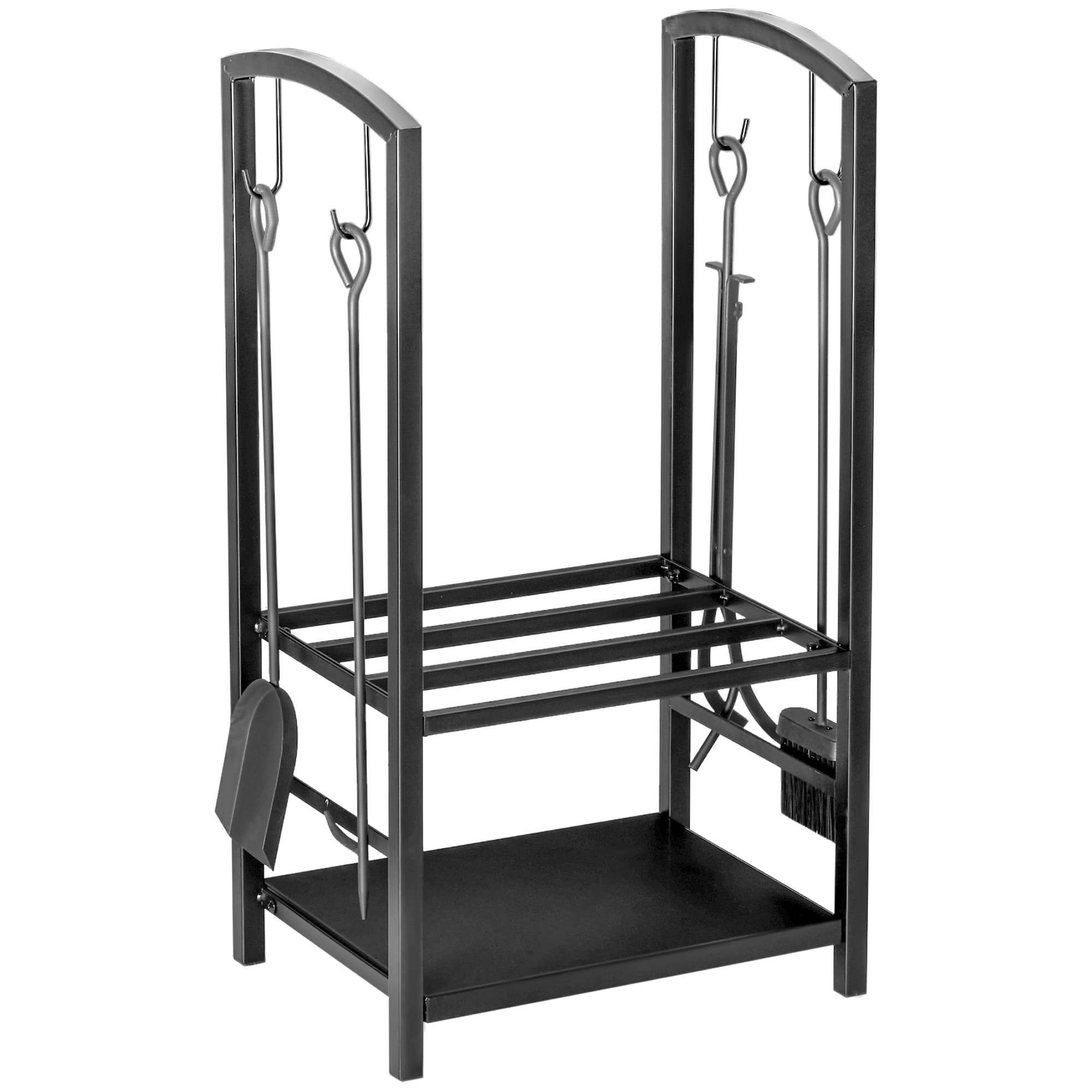 Outsunny Suporte para Lenha de 2 Níveis Porta Lenha Exterior e Interior Metálico com 4 Ferramentas para Lareira Carga Máx. 100kg   Aosom Portugal