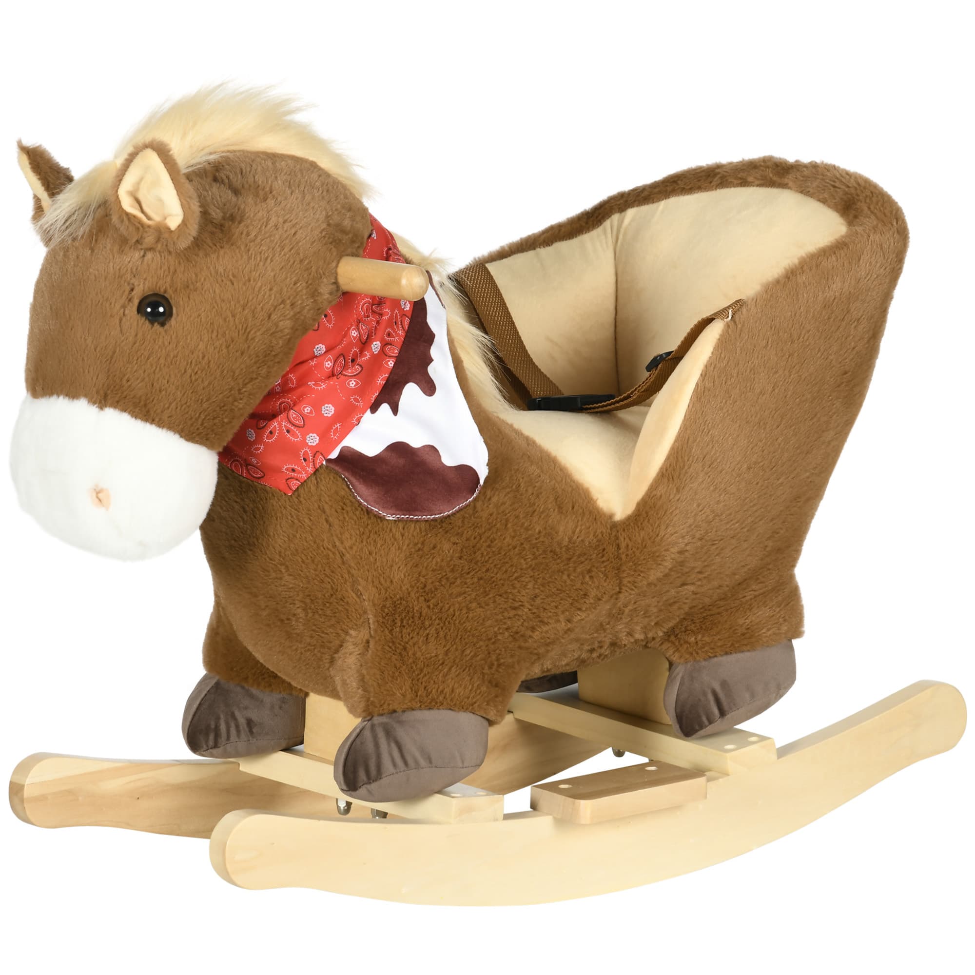HOMCOM Cavalo Baloiço para Bebés com Sons Cinto de Segurança 60x33x50 cm Marrom   Aosom Portugal