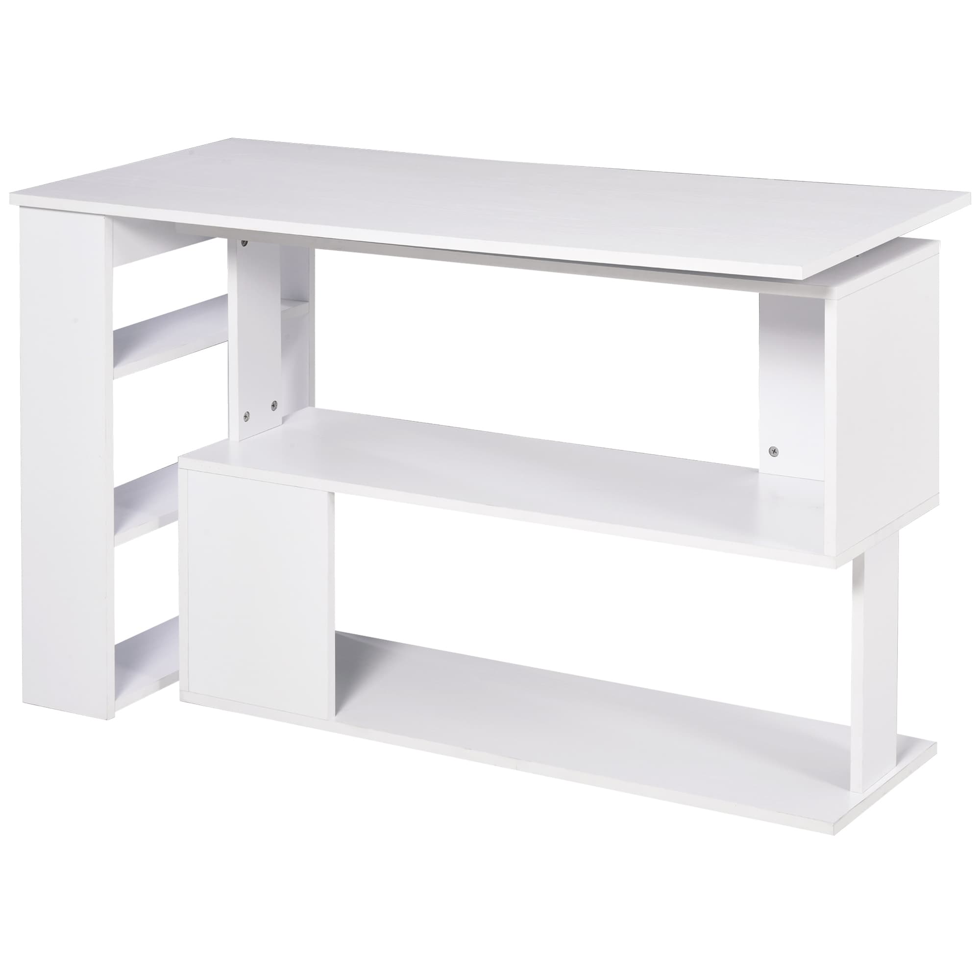 HOMCOM Secretária Estantes Mesa Escritório 5 Prateleiras Design Moderno 120x110x74cm Branco Funcional e Espaçosa   Aosom Portugal