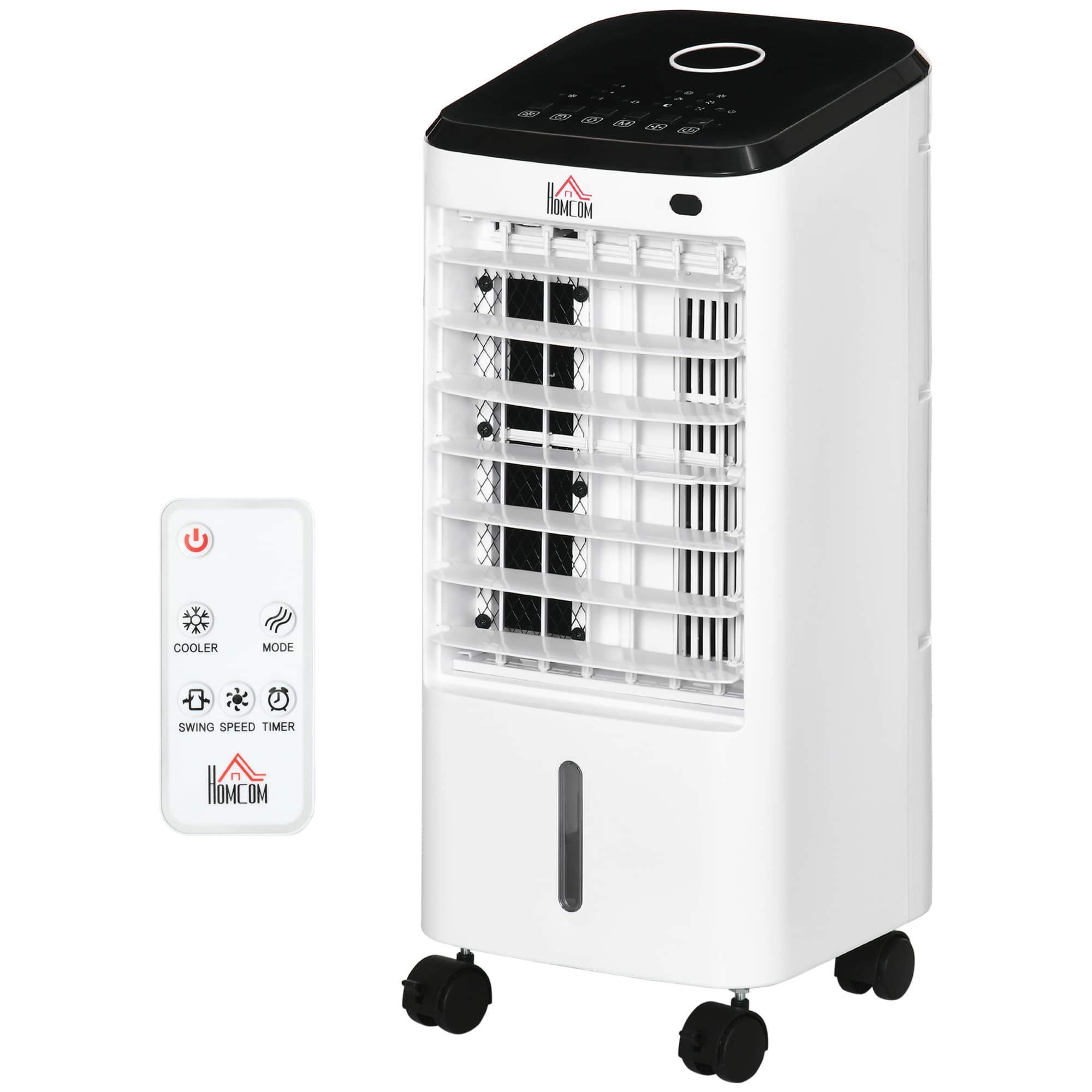 HOMCOM Climatizador Refrigerador de Ar Portátil 3,5 L Climatizador Humidificador Ventoinha Temporizador Oscilação 24,5x27x60cm Branco   Aosom