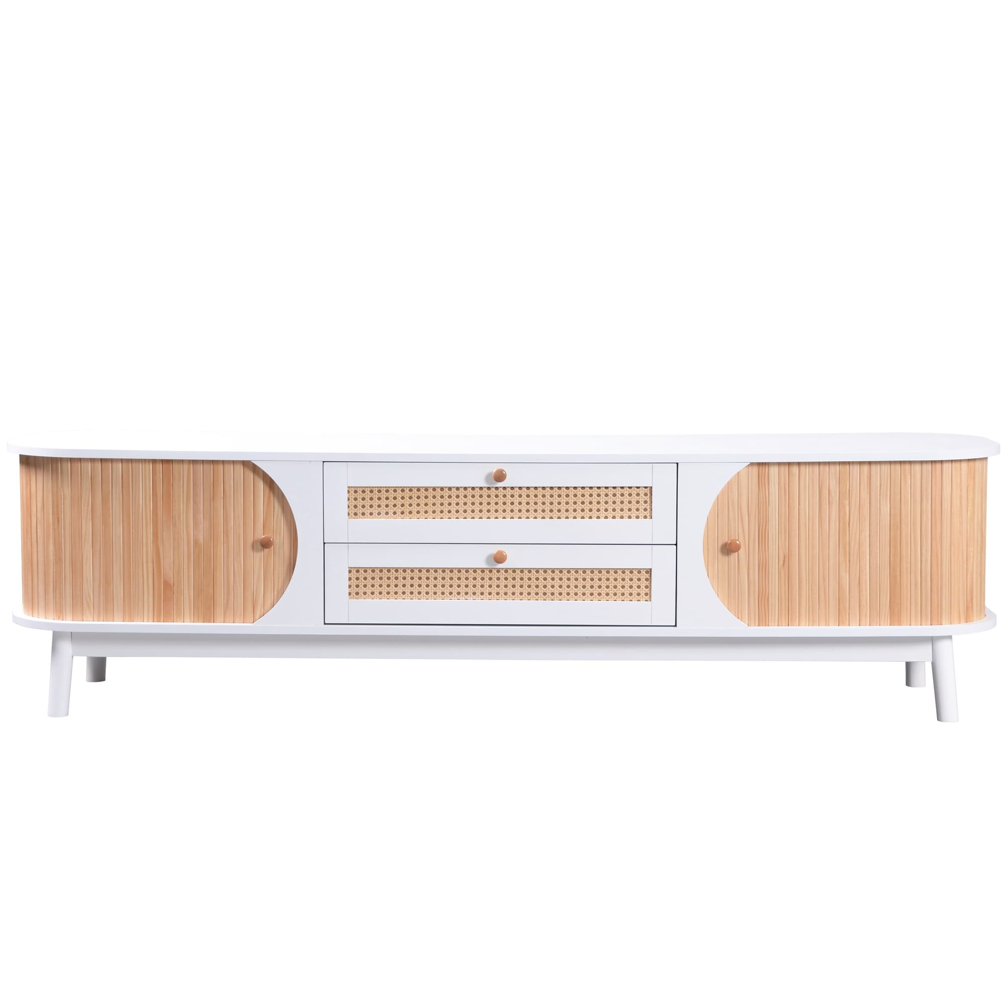 Móvel de TV em com Portas e Gavetas, Estilo Rústico,170x39,5x46cm, Branco