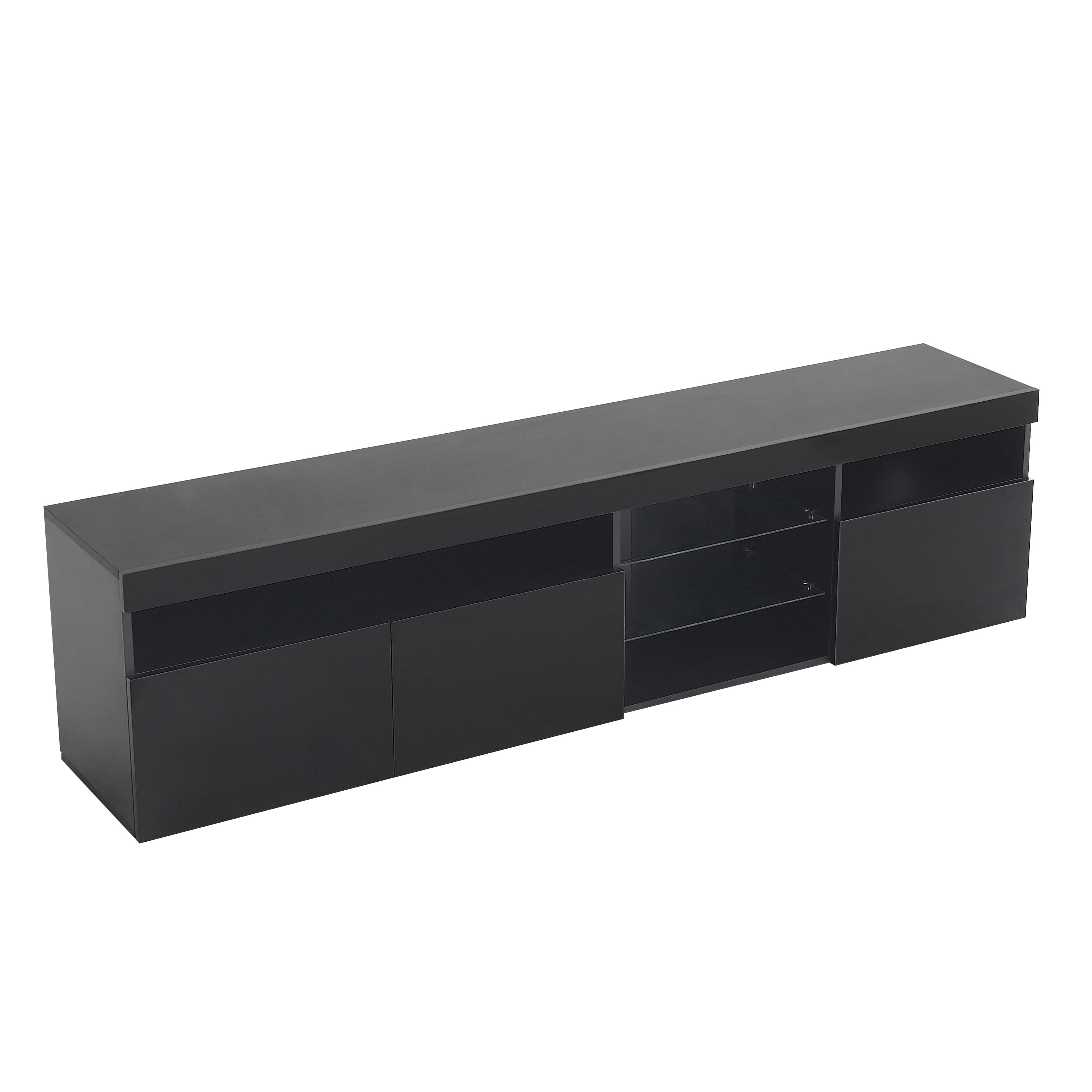 Móvel de TV em estilo moderno com iluminação LED variável, para sala de estar e sala de jantar,180x35x45cm, Preto