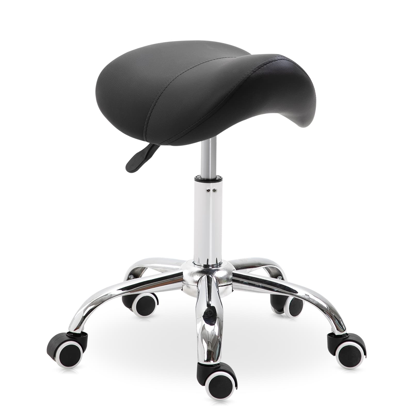 HOMCOM Cadeira de Trabalho Giratória com Rodas Banco Dentista Cabeleireiro Confortável Ajustável até 136 kg 52x53x(49-61) cm Preta   Aosom