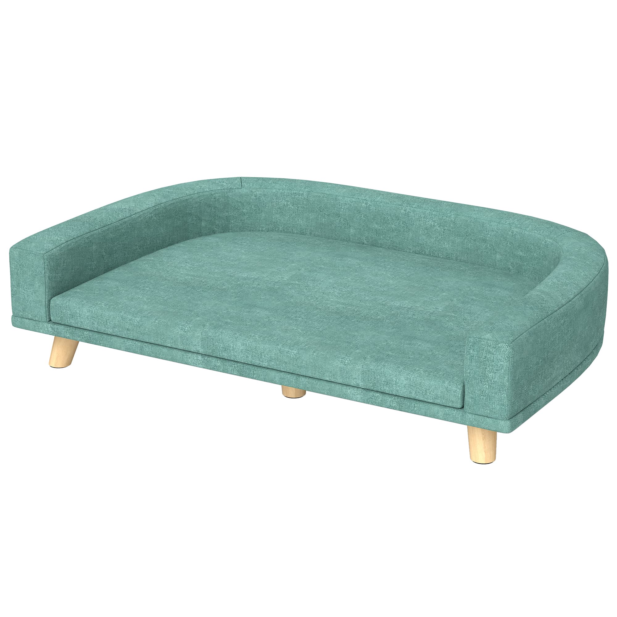 PawHut Sofá para Cães Cama Elevada para Cães Estofada com Almofada Lavável e Pés de Madeira de Pinho 98x67x25 cm Verde   Aosom Portugal