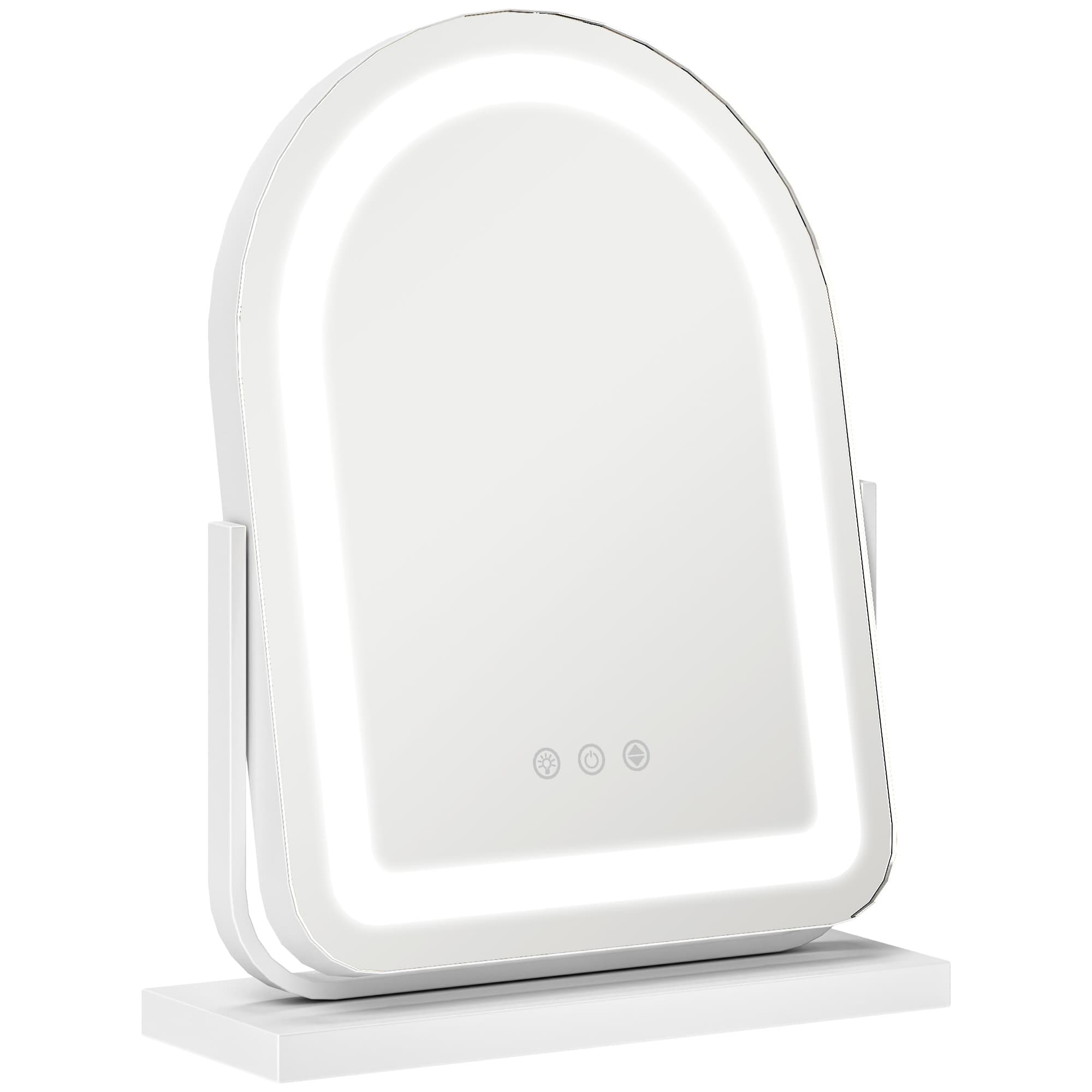 HOMCOM Espelho de Maquilhagem com Luz LED Giratório com 3 Modos de Iluminação Rotação Regulável de 360° e Função de Memória Branco   Aosom