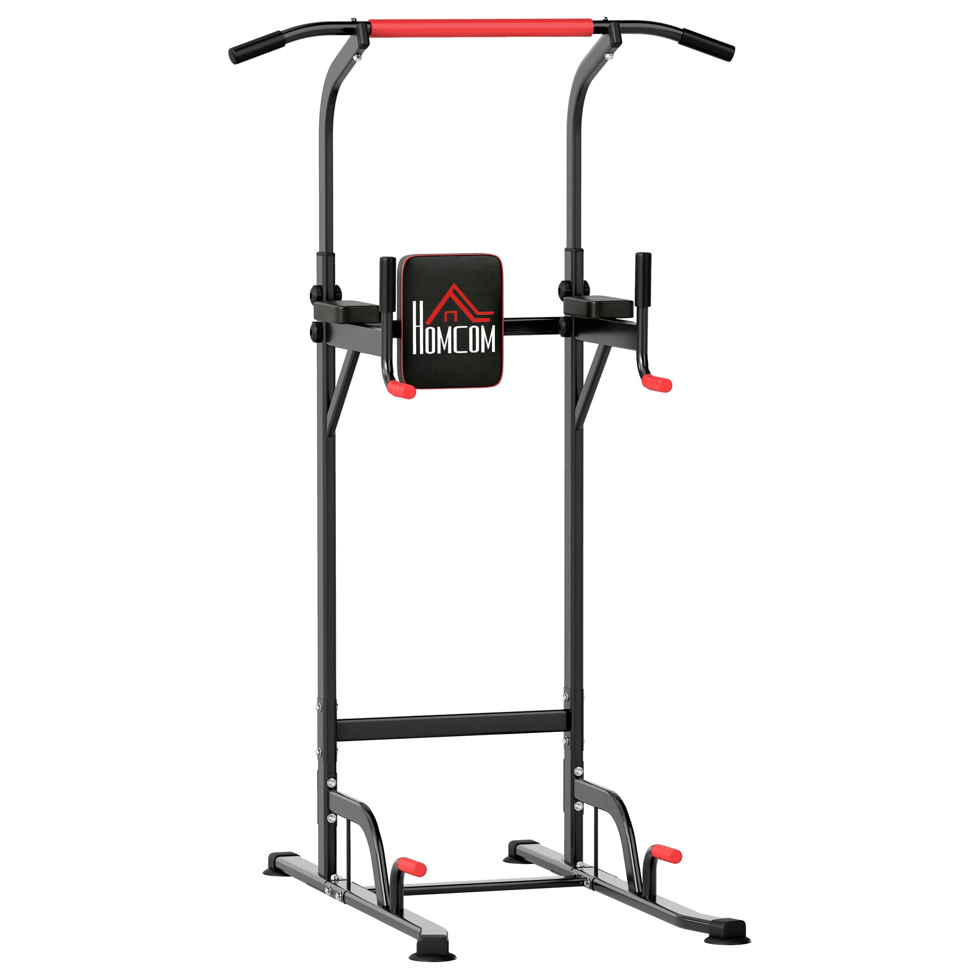 HOMCOM Torre Exercícios Estação Multifuncional Altura Ajustável 7 Orifícios Fitness Carga Máx 120kg 123x98x189-239cm Preto Vermelho   Aosom