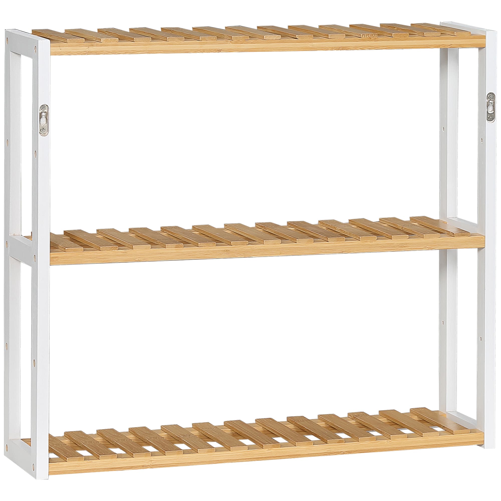 HOMCOM Estante Parede Bambu 3 Níveis Suspensa Sala Estar Dormitório Cozinha Prática Moderna 60x15x54cm Madeira Branco   Aosom Portugal