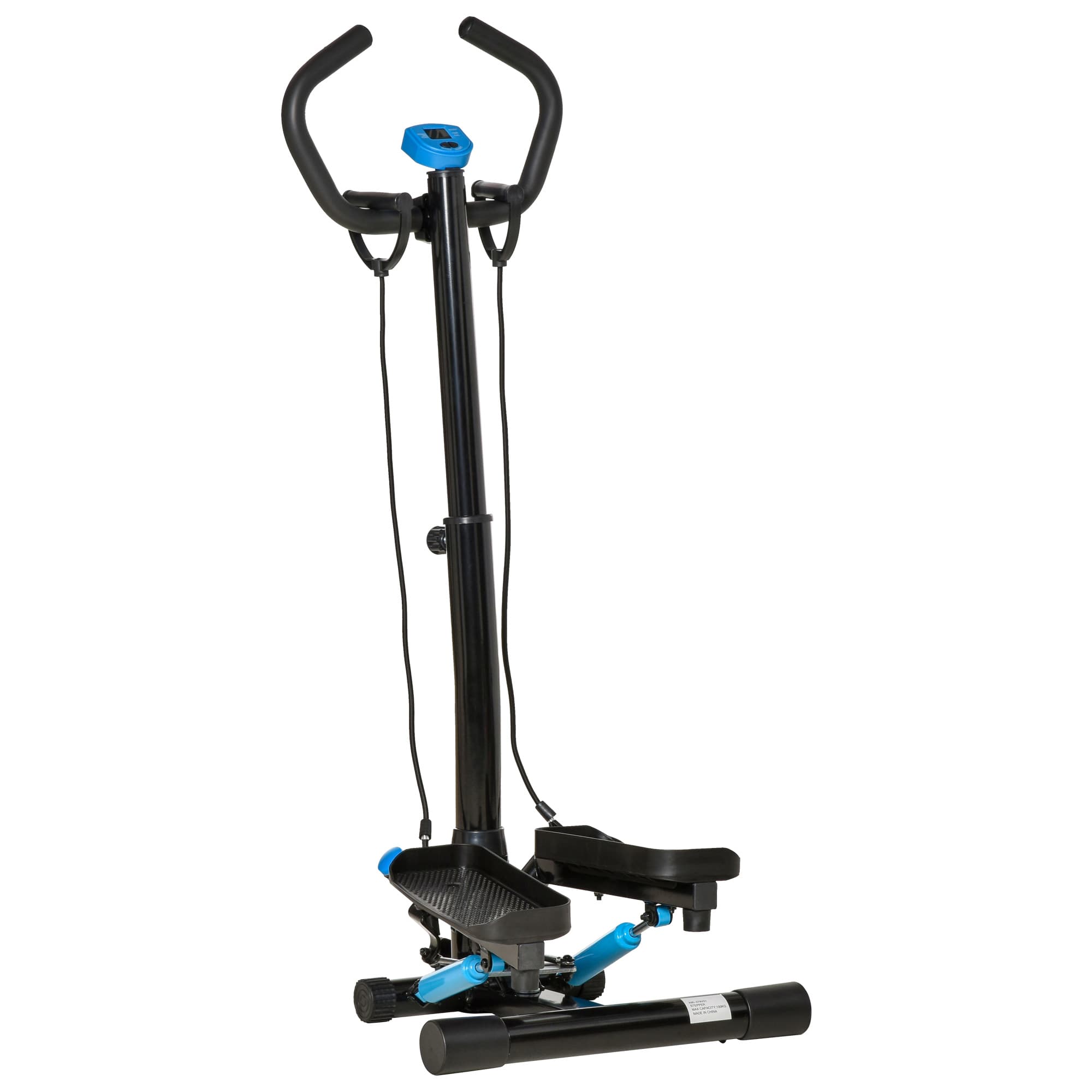 HOMCOM Máquina de Step Fitness com Guiador Ajustável em Altura Tela LCD Bandas Elásticas Equipamento de Exercício 55x53x123 cm Preto   Aosom