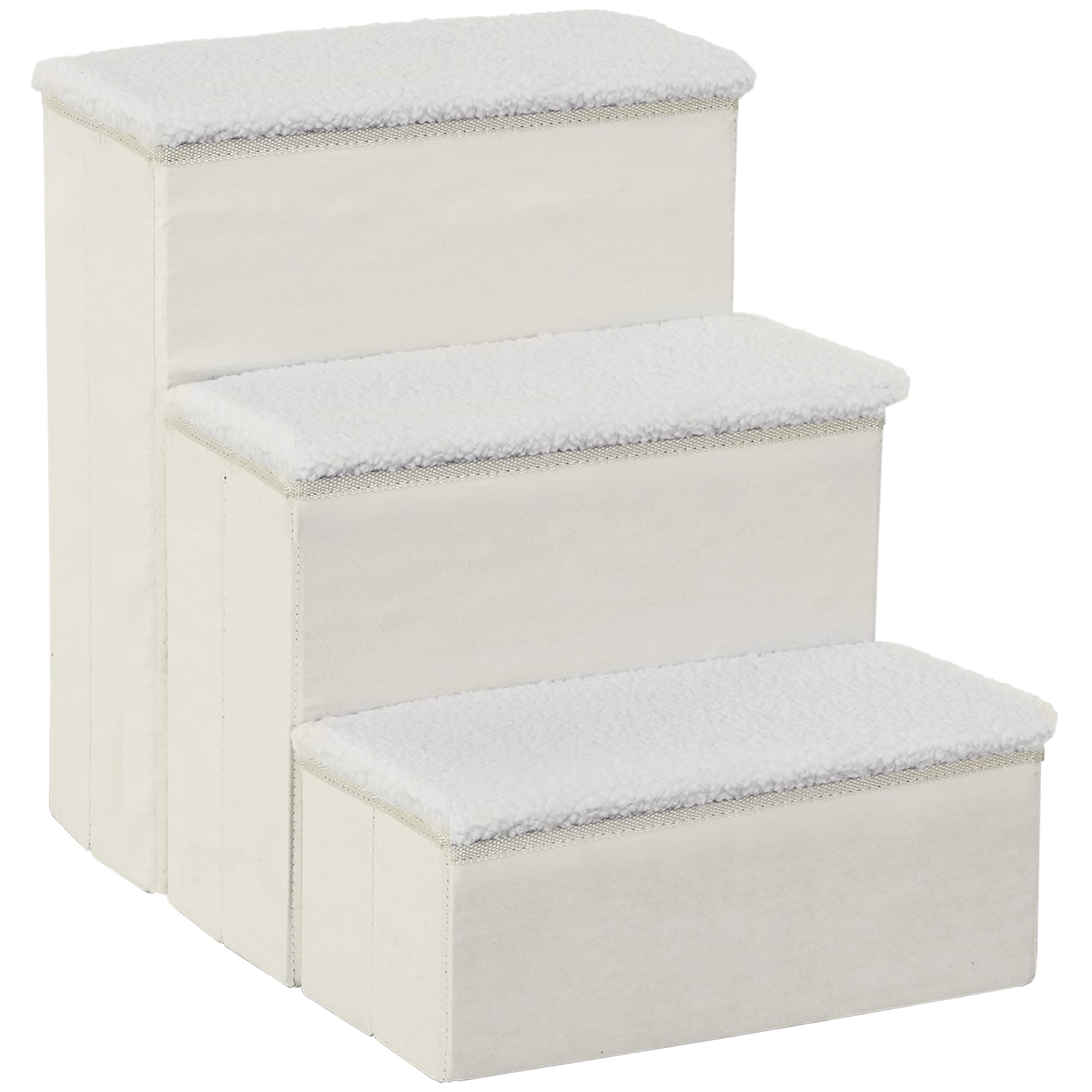 PawHut Escada Animais Estimação 3 Degraus Dobrável Com Tampa Armazenamento Ideal Cães Gatos Pequenos Cama Sofá 40x54x48cm Branco   Aosom Portugal