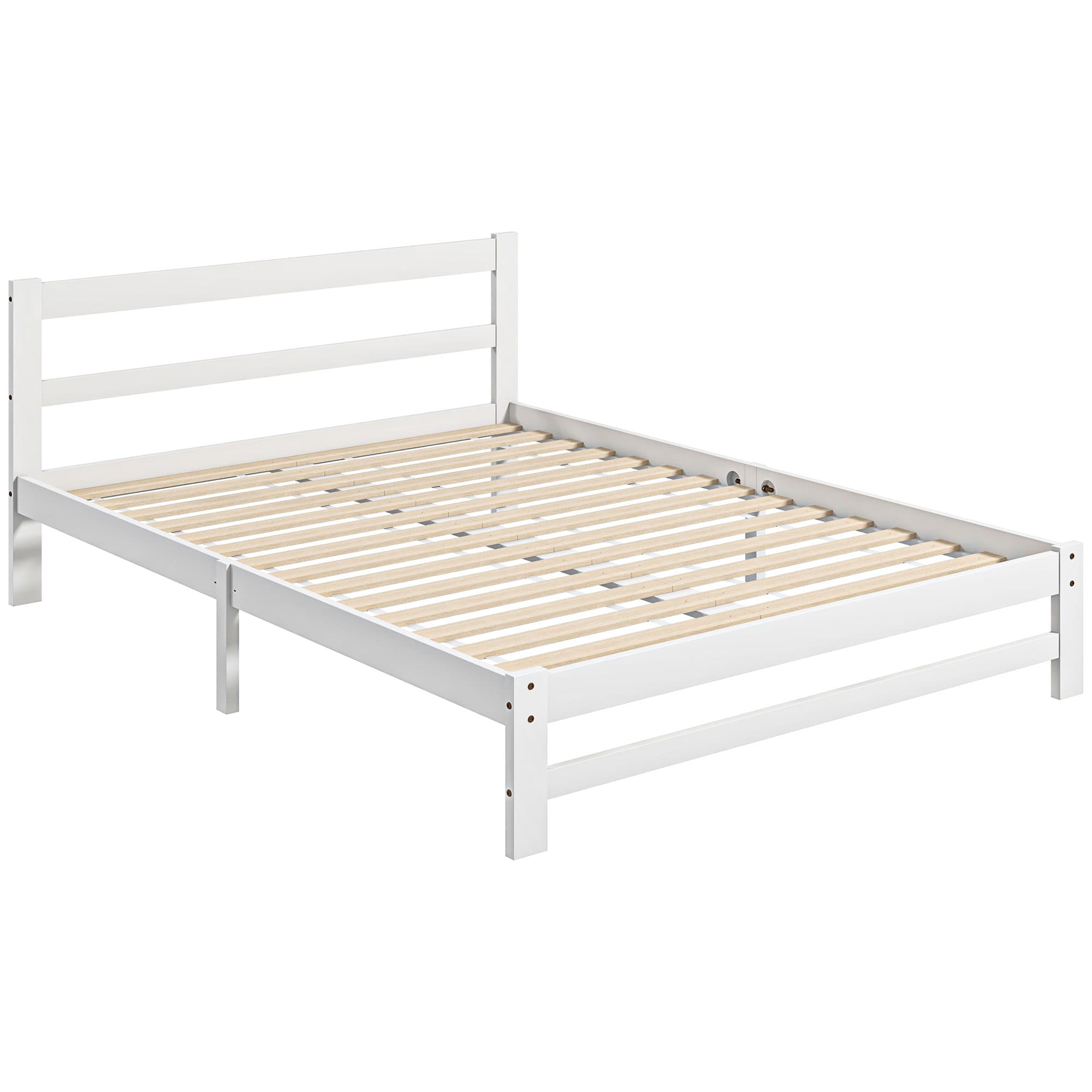 HOMCOM Estrutura de Cama de Madeira Estrado de Cama de Casal para Colchão 190x135 cm Carga 300 kg 195x141x80 cm Branco   Aosom Portugal