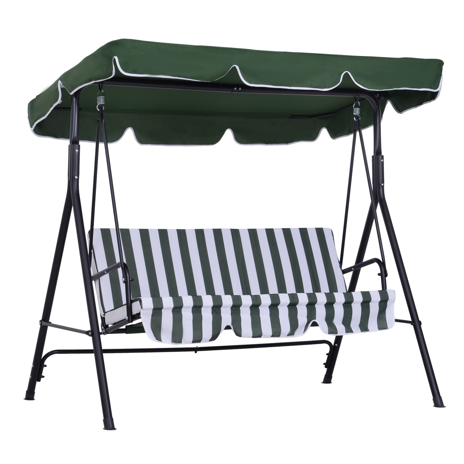 Outsunny Baloiço Jardim 3 Lugares Almofada Toldo Ajustável Estrutura Aço Verde Terraço 172x110x153 cm   Aosom Portugal