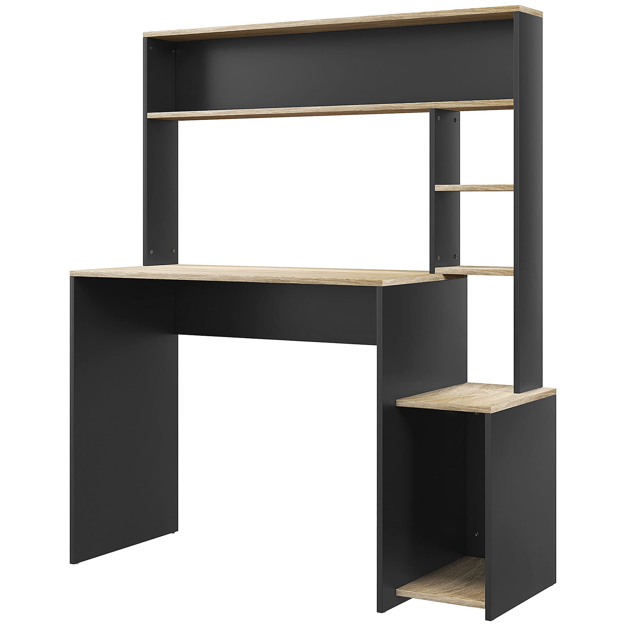 HOMCOM Secretária para Computador com Prateleira de 3 Níveis Mesa de Estudo com Suporte para CPU 114x45x138 cm Cinza e Natural   Aosom Portugal