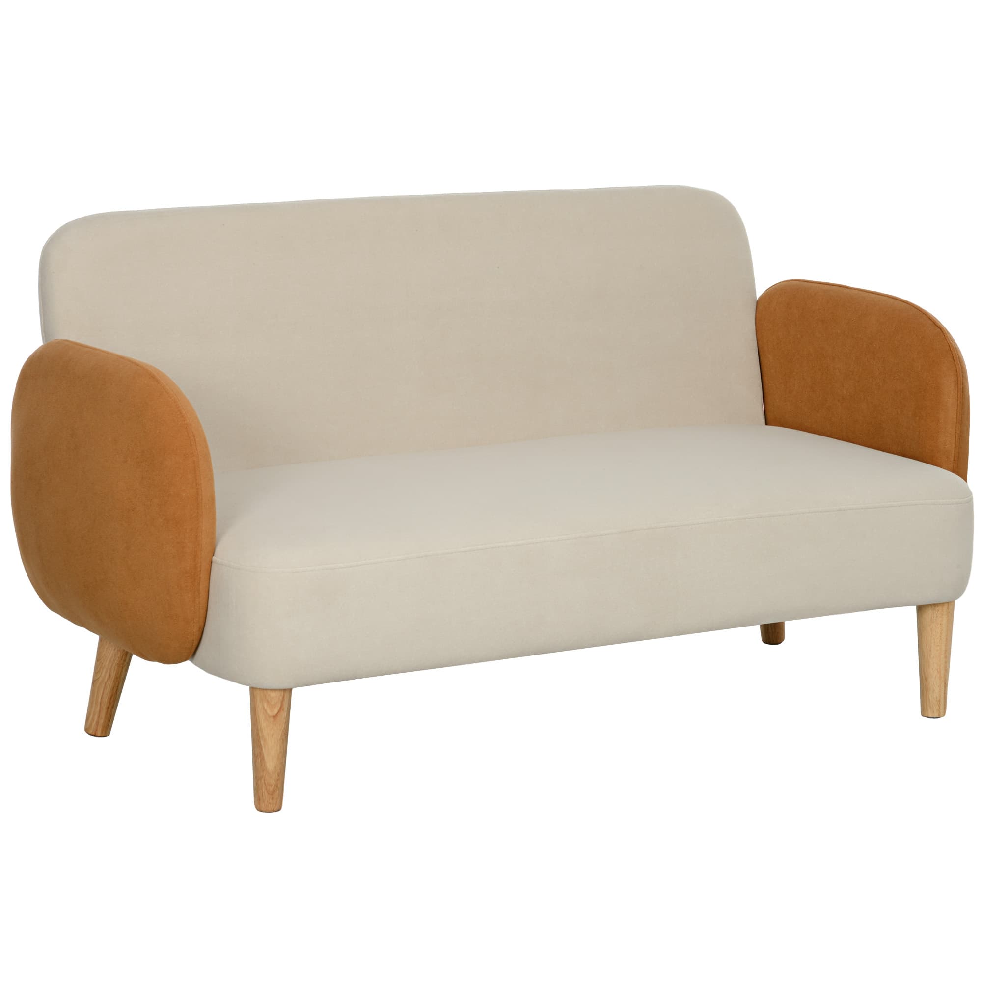 HOMCOM Sofá de 2 Lugares Estofado em Veludo Sofá de Sala de Estar com Apoio para os Braços e Pés de Madeira Sofá Pequeno 130x74x76 cm Bege e Ocre