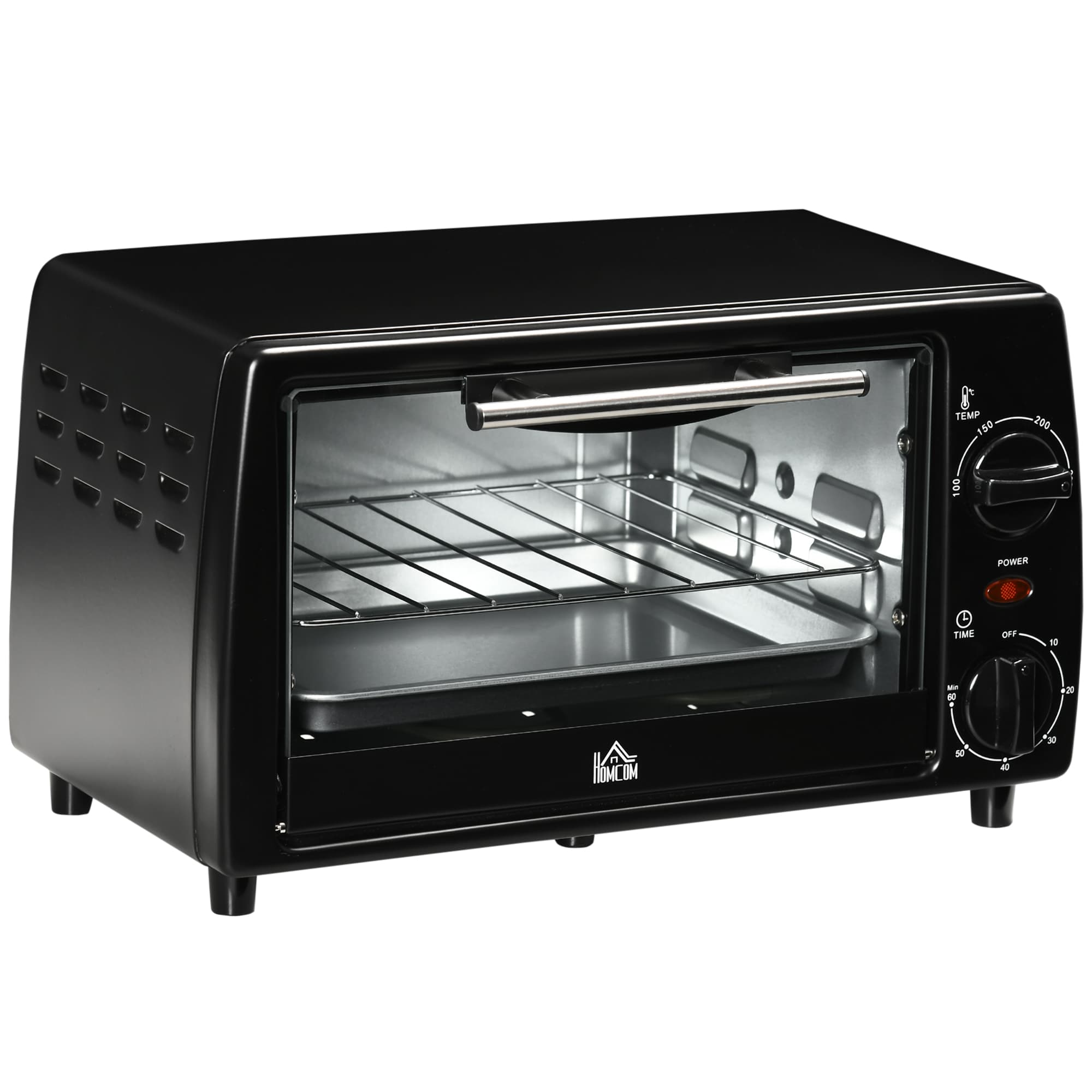 HOMCOM Mini Forno Elétrico 10 Litros 750W com Temperatura até 230°C Temporizador 60 Minutos Bandeja e Grade 36,5x26x22cm Preto   Aosom Portugal