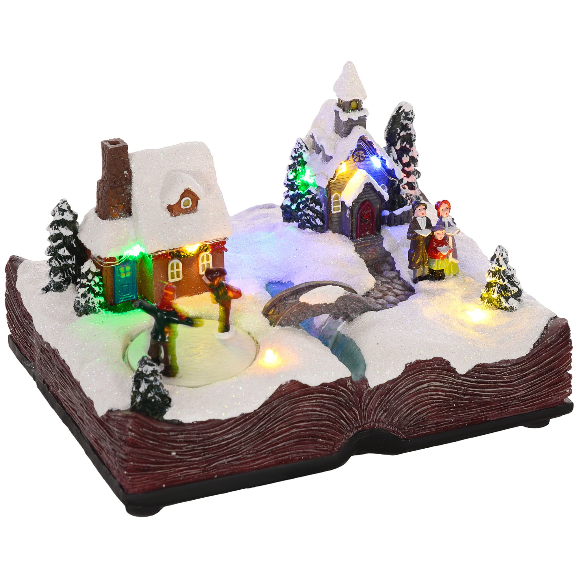 HOMCOM Aldeia de Natal Cena Natalícia com Luzes LED Música e Patinadores Giratórios Decoração de Natal 23x18x15 cm Multicor   Aosom Portugal