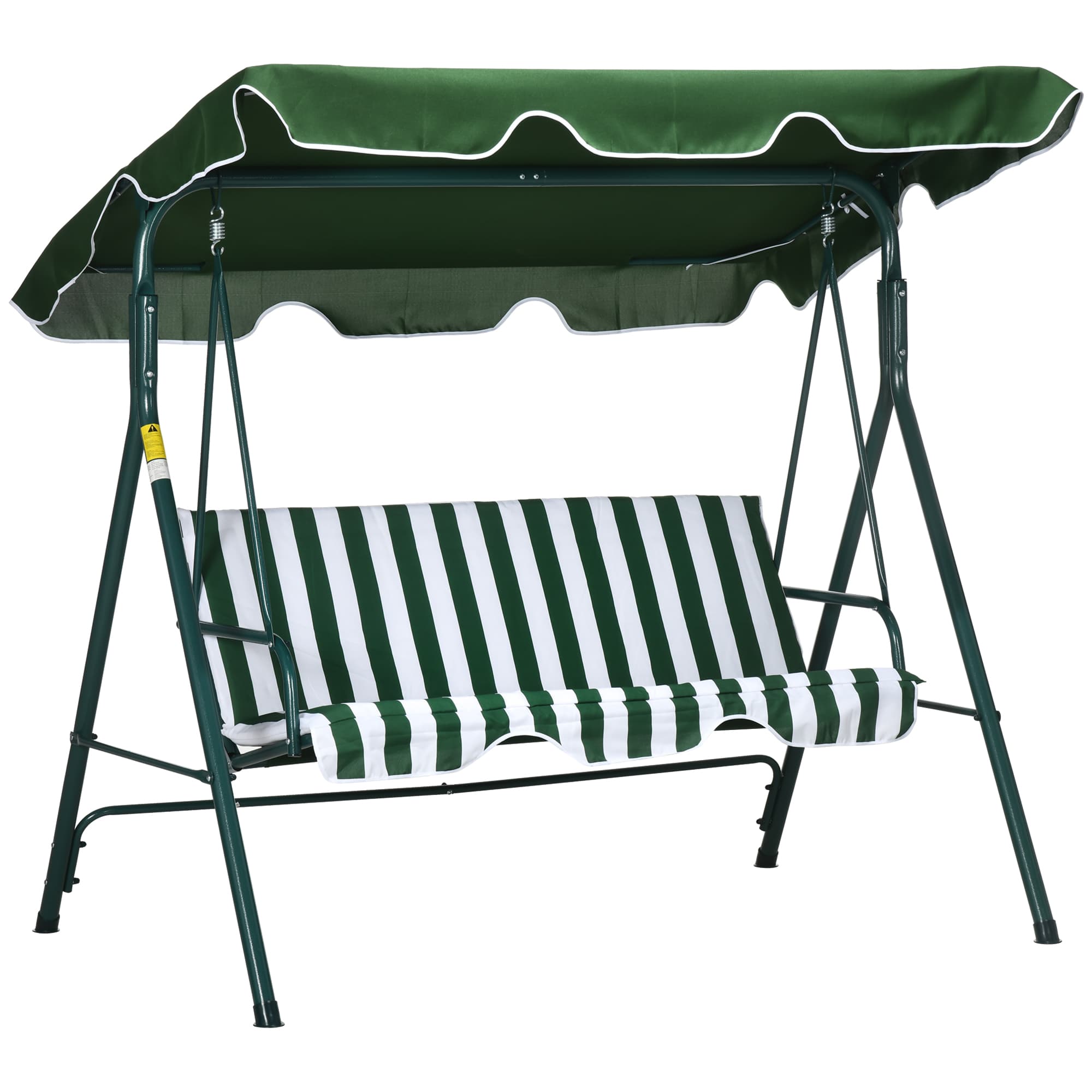 Outsunny Baloiço de Jardim de 3 Lugares com Almofada Toldo Ajustável e Estrutura de Metal 172x110x153cm Verde e Branco   Aosom Portugal