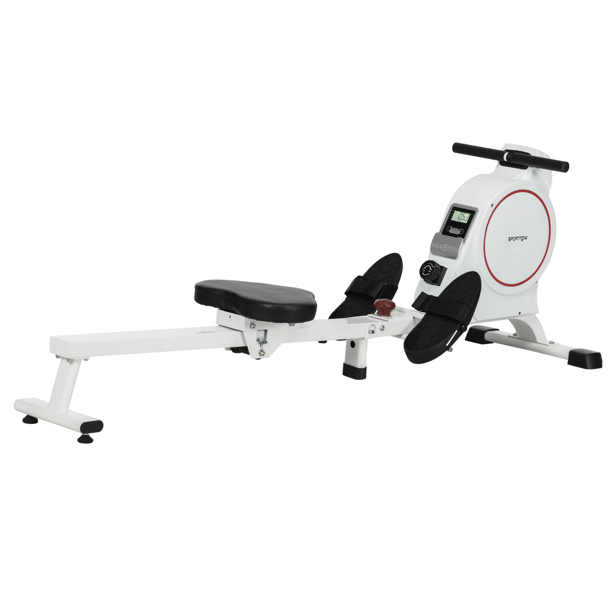 SPORTNOW Máquina de Remo Dobrável com Resistência de 8 Níveis Ecrã LCD e 2 Rodas de Transporte 180x48x60 cm Branco   Aosom Portugal