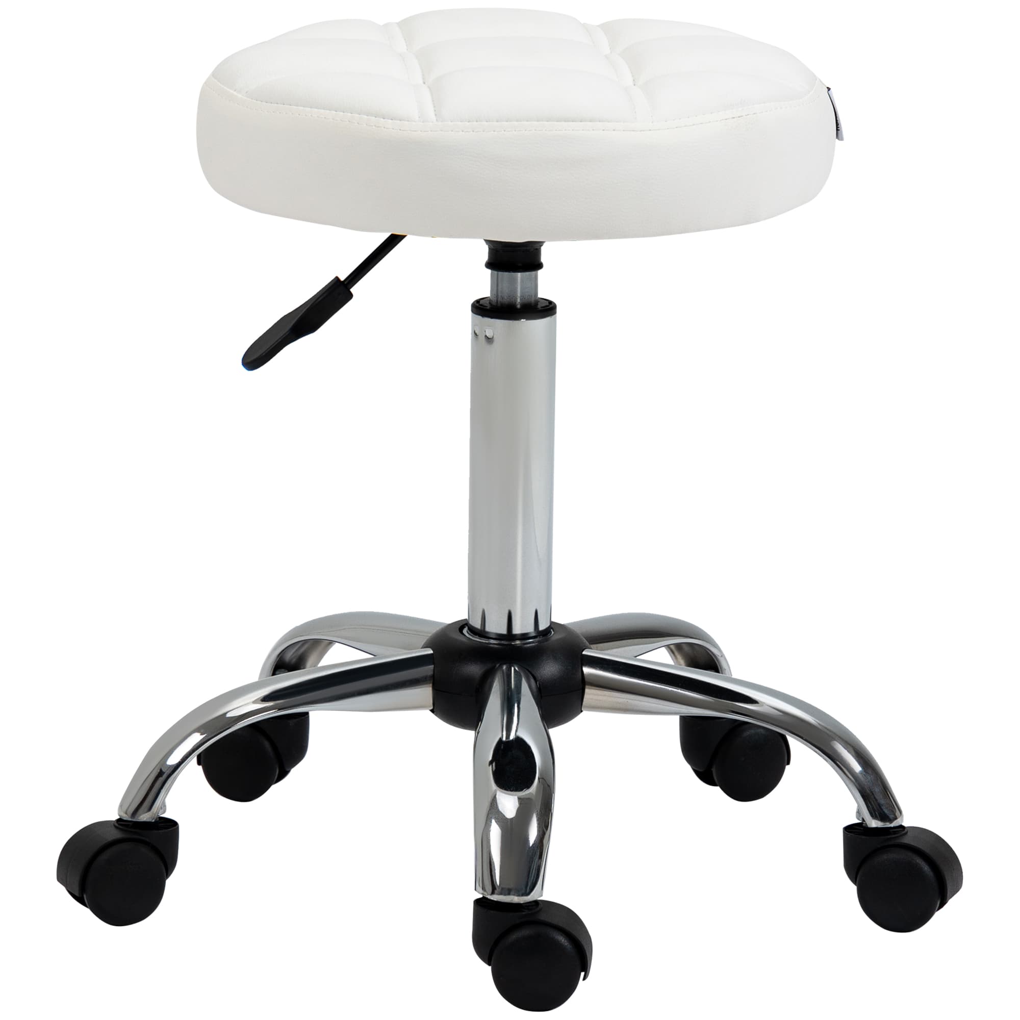 HOMCOM Banco Giratório Rodas Altura Ajustável 48-63cm Estofado Couro PU Confortável Ø35,5cm Branco Ideal Trabalho   Aosom Portugal