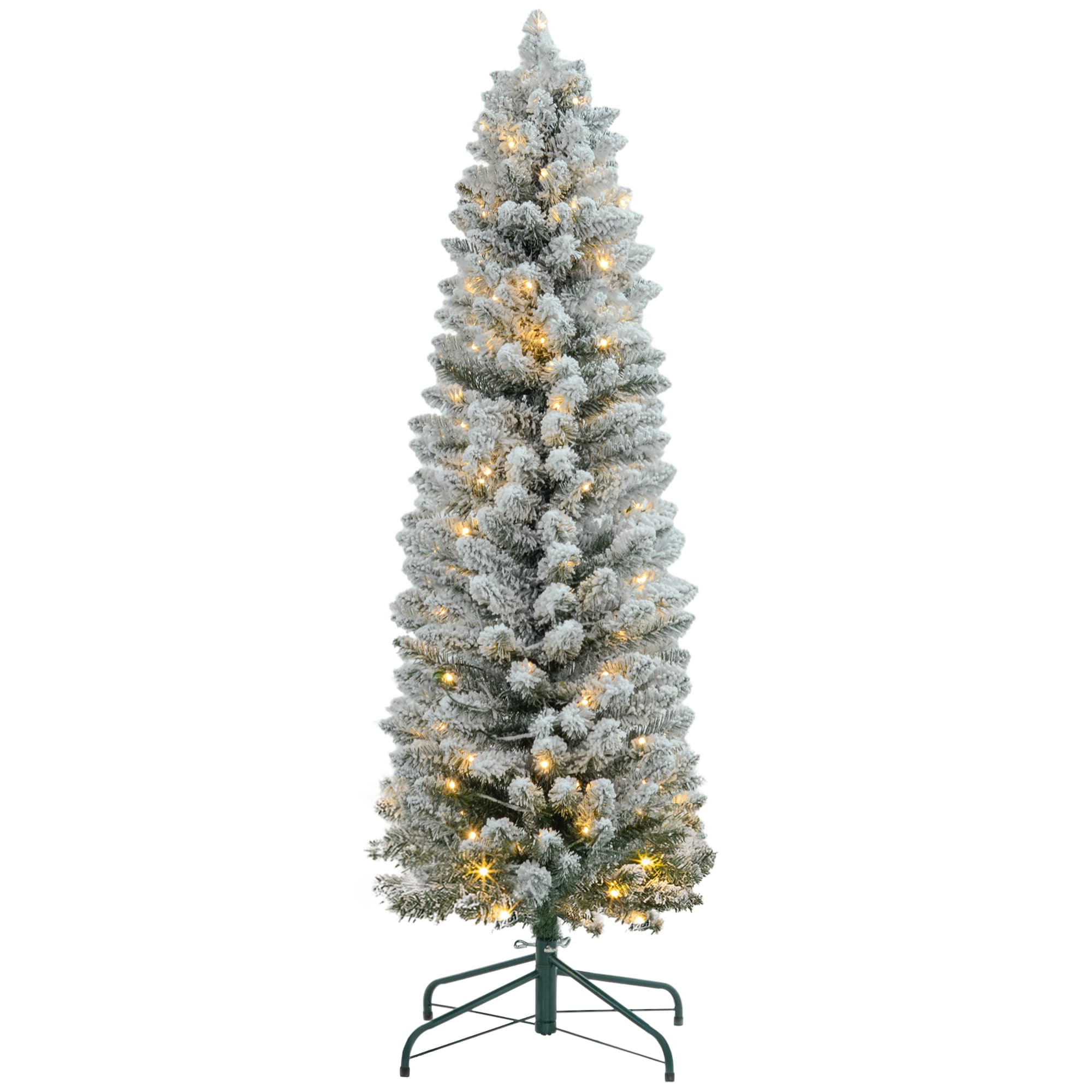 HOMCOM Árvore de Natal Árvore de Natal artificial nevada de 150 cm com 120 luzes LED 263 ramos e suporte metálico Árvore de Natal para sala verde