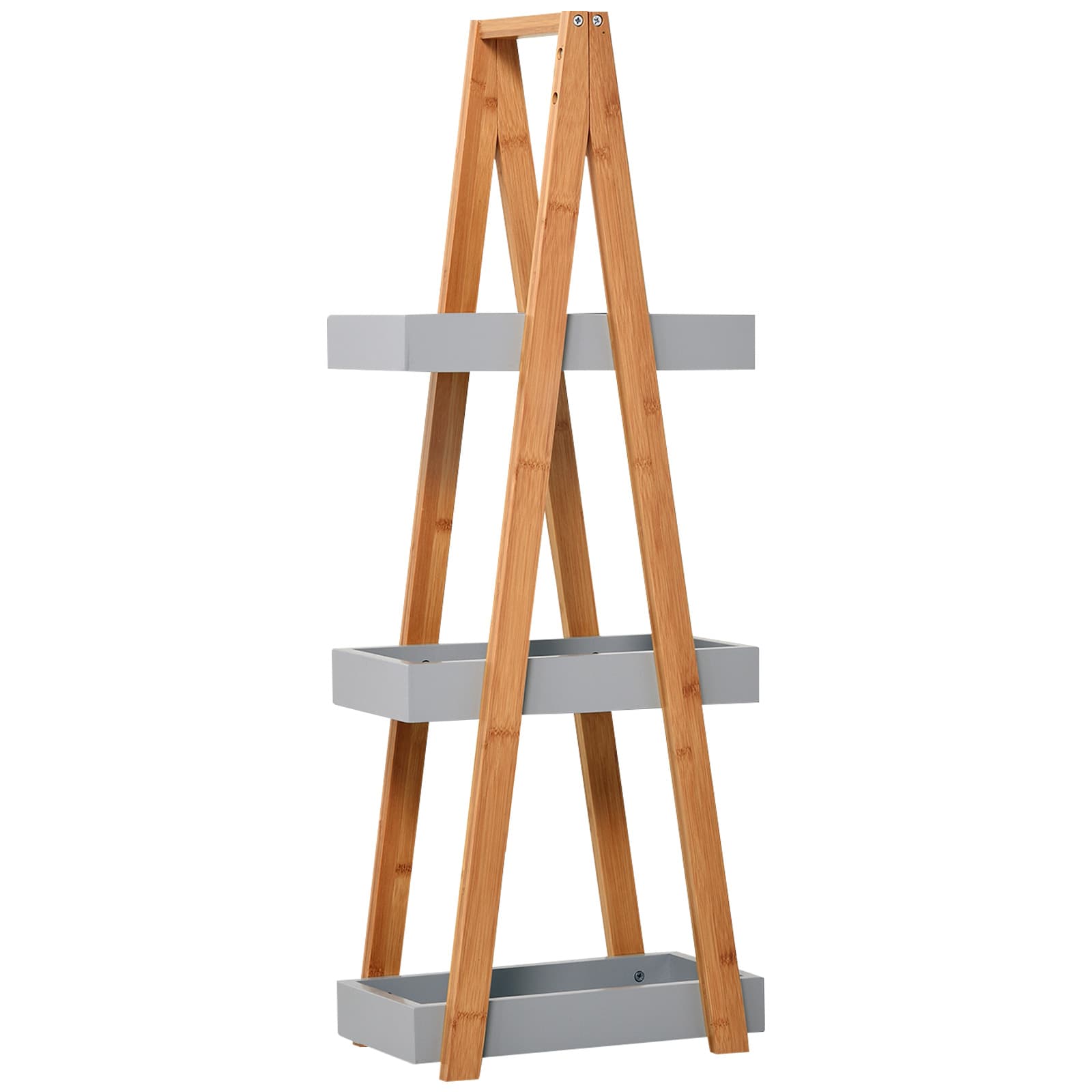 kleankin Estante de Bambú para Casa de Banho com 3 Prateleiras de Armazenamento Móvel Organizador 30x18x81 cm Madeira e Cinza   Aosom Portugal
