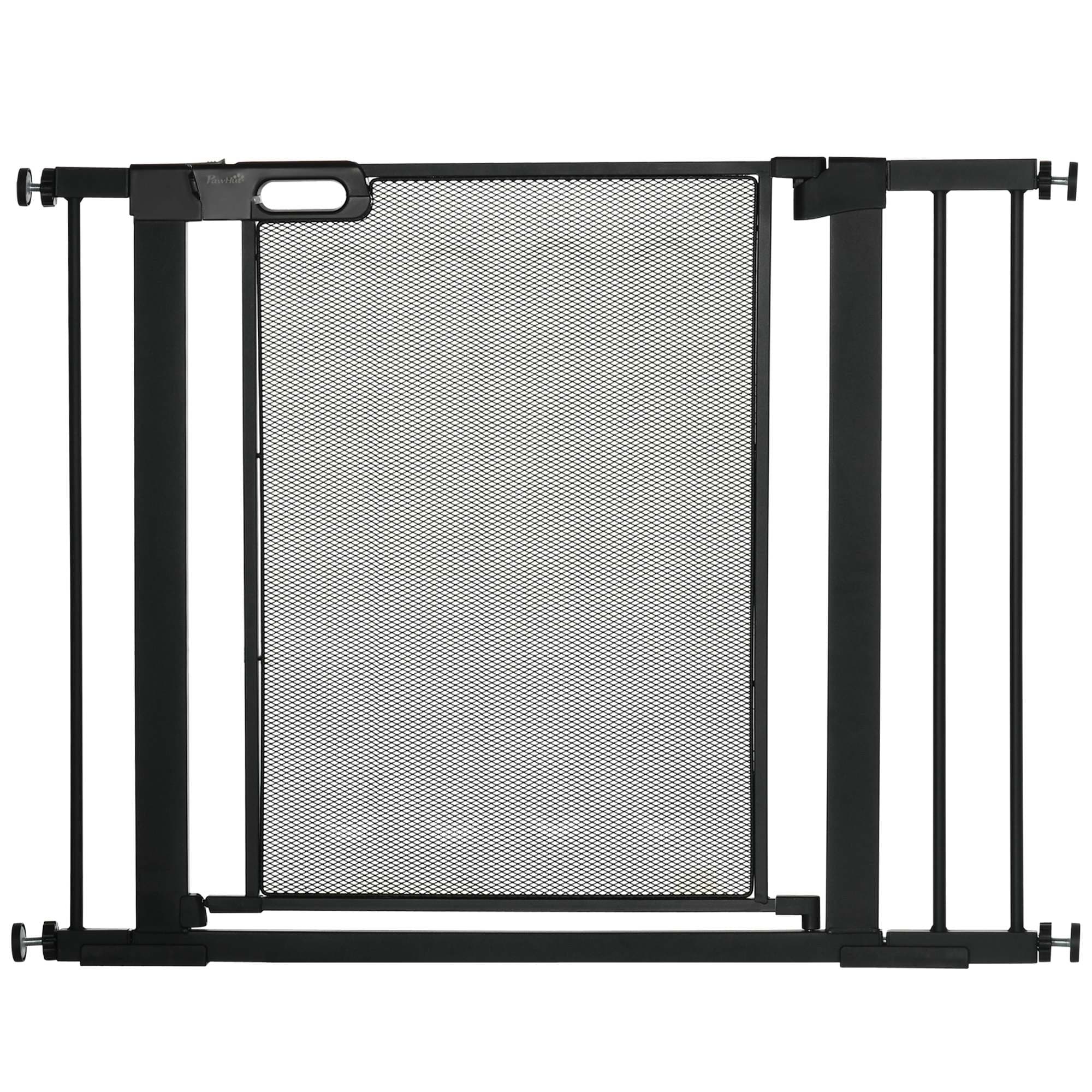 PawHut Barreira Segurança Cães Extensível 75-103 cm 2 Extensões Duplo Bloqueio Fechamento Automático Preto   Aosom Portugal