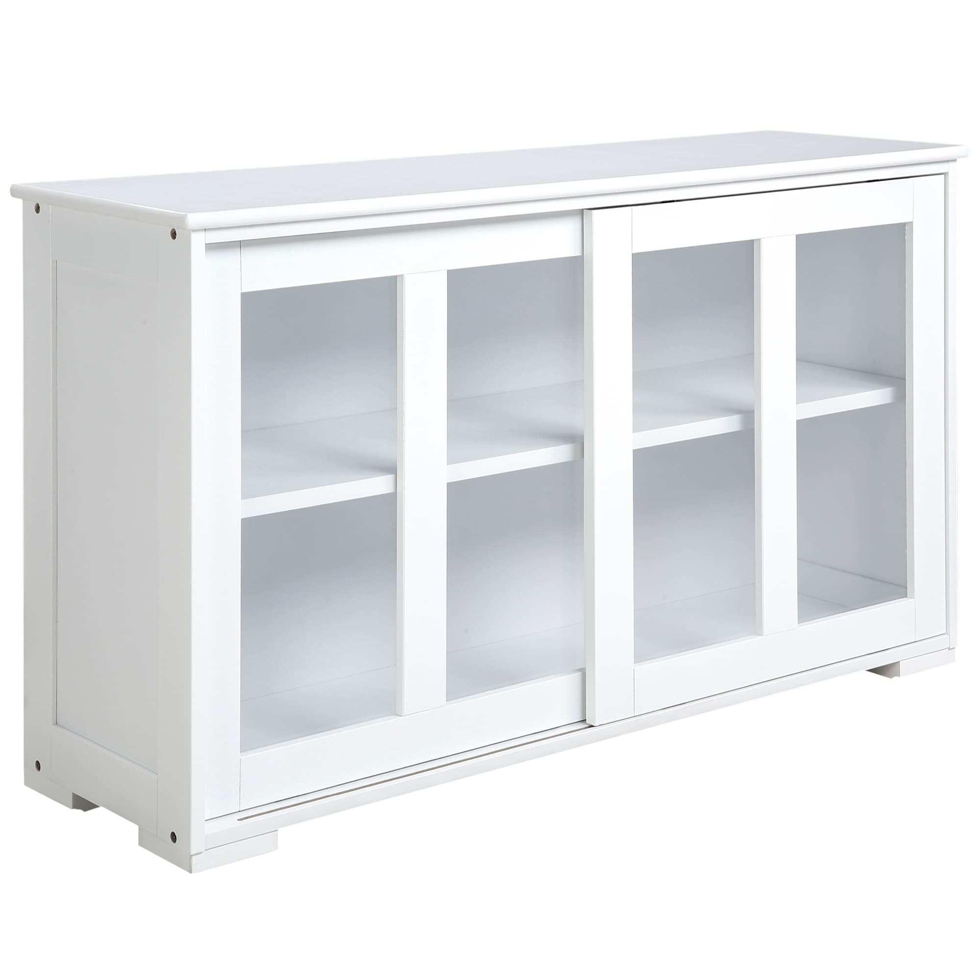 HOMCOM Aparador de Cozinha Moderno Móvel Auxiliar com 2 Portas de Correr de Vidro e Prateleira Ajustável 107x33x62,5 cm Branco   Aosom Portugal