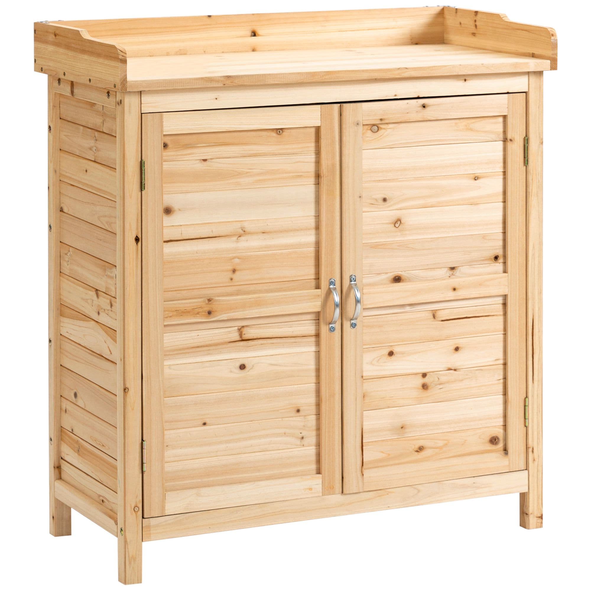 Outsunny Armário de Jardim de Madeira 83x40x92 cm com 2 Portas e Prateleira Armazenamento Exterior com Base Elevada   Aosom Portugal