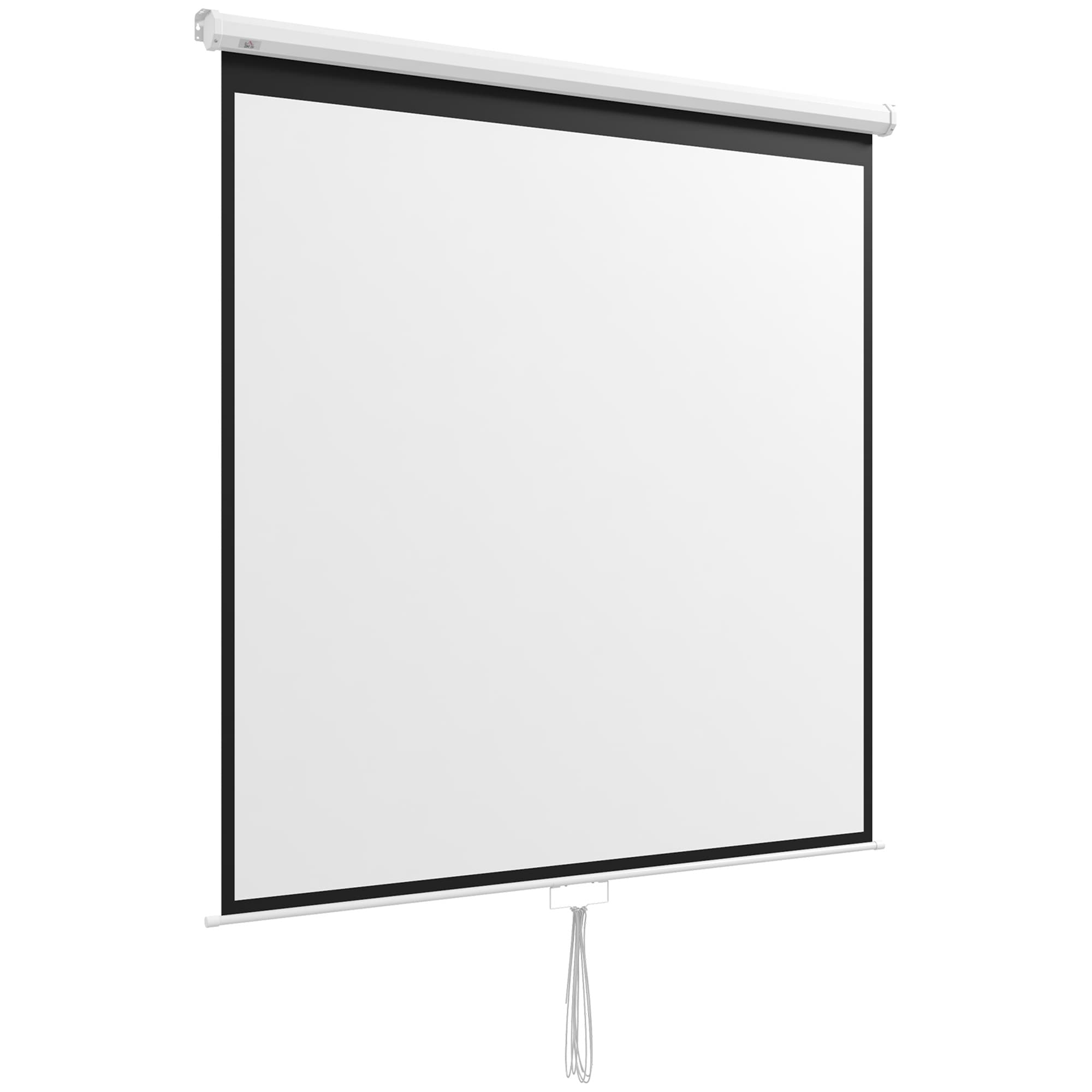HOMCOM Tela de Projeção Manual de 99 Polegadas Tela de Projeção Portátil Formato 1:1 para Interior e Exterior 178x178 cm Branco   Aosom Portugal