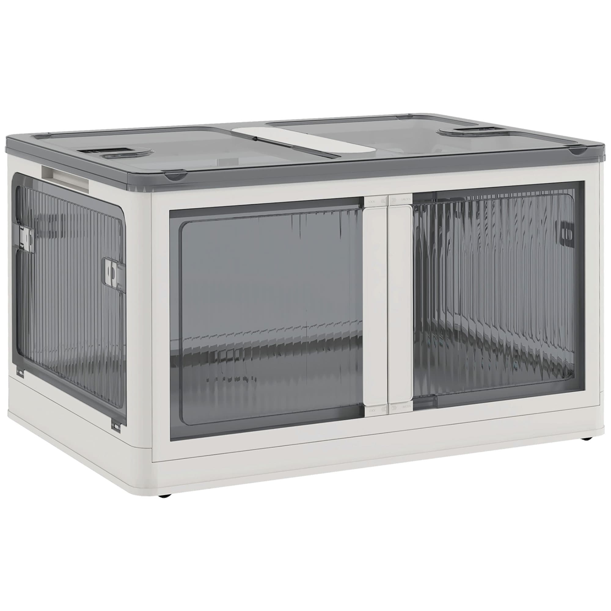 HOMCOM Caixa de Armazenamento Empilhável com Tampa 69L Caixa Organizadora Dobrável com Rodas 60x42x34 cm Branco   Aosom Portugal