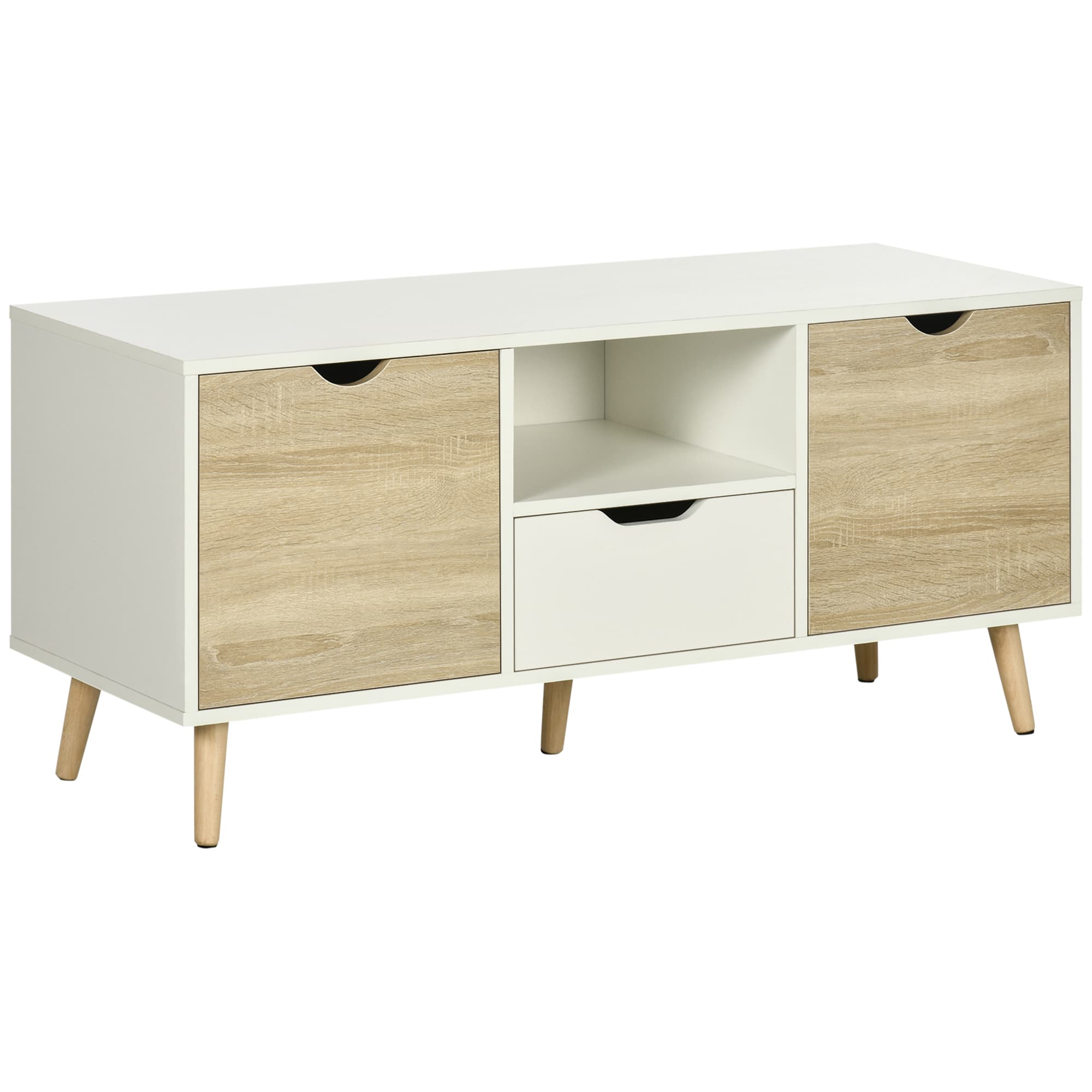 HOMCOM Móvel TV Gaveta para Televisores até 50 Polegadas Sala Estar 110x40x50cm Branco Madeira   Aosom Portugal