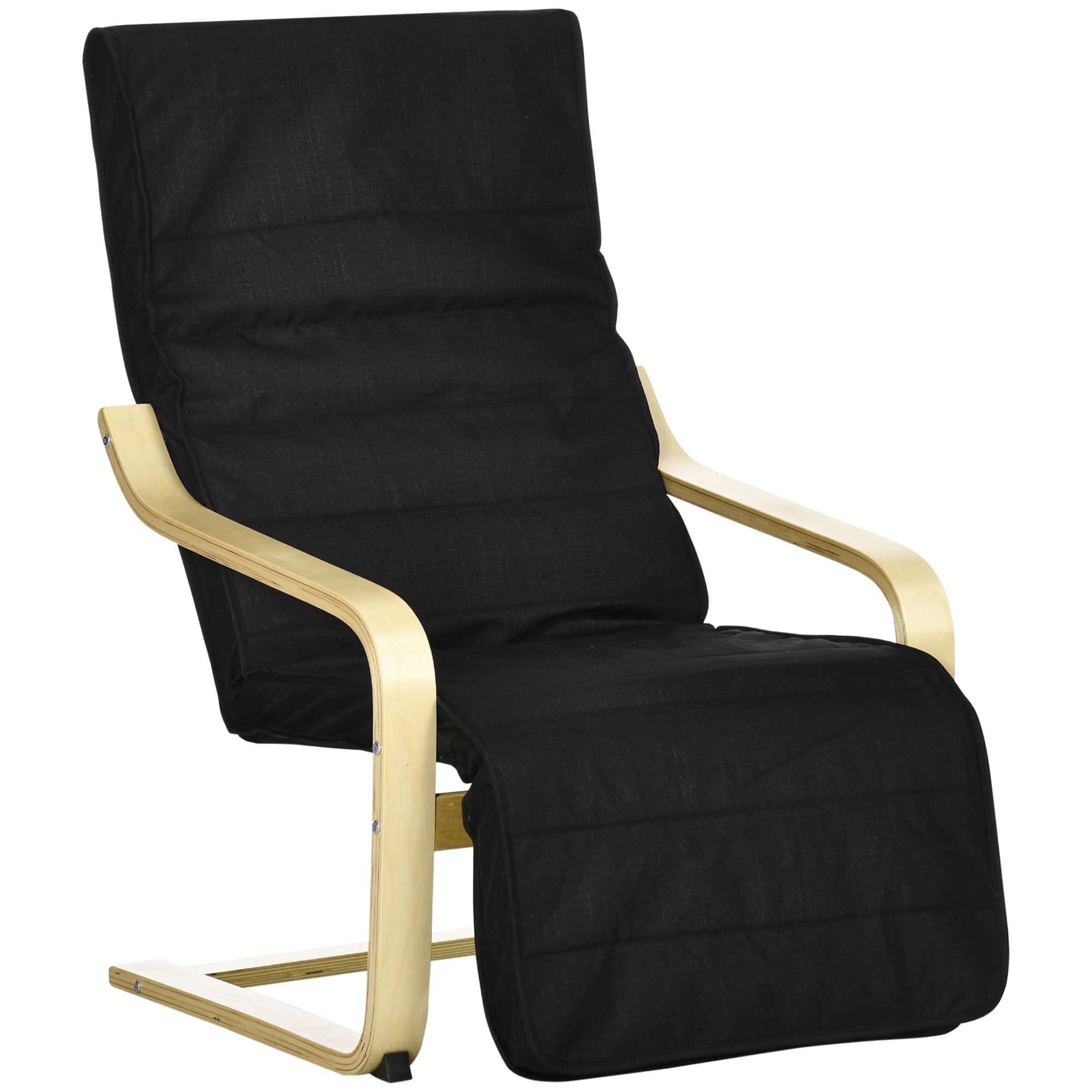 HOMCOM Poltrona Relax com Apoio para os Pés Ajustáveis Poltrona Estofada em Tecido com Estrutura de Madeira 66,5x94x100 cm Preto   Aosom Portugal