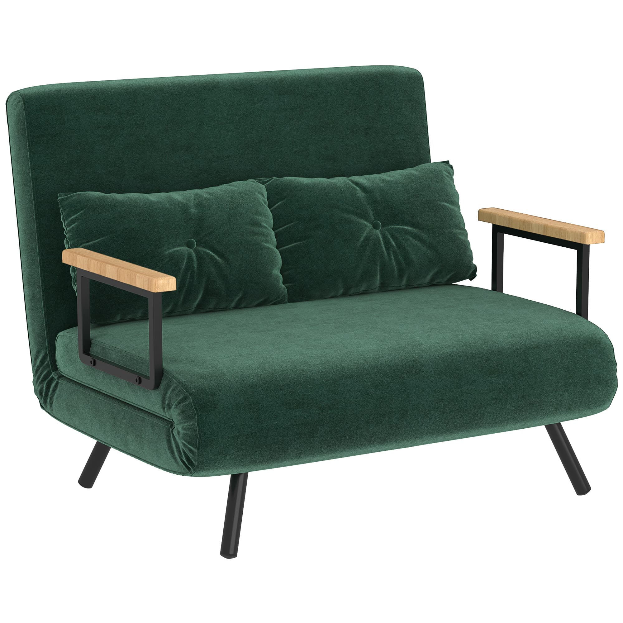 HOMCOM Sofá Cama Sofá Convertível em Cama de 2 Lugares Dobrável com Encosto Ajustável em 5 Níveis e 2 Almofadas 102x73x81 cm Verde   Aosom