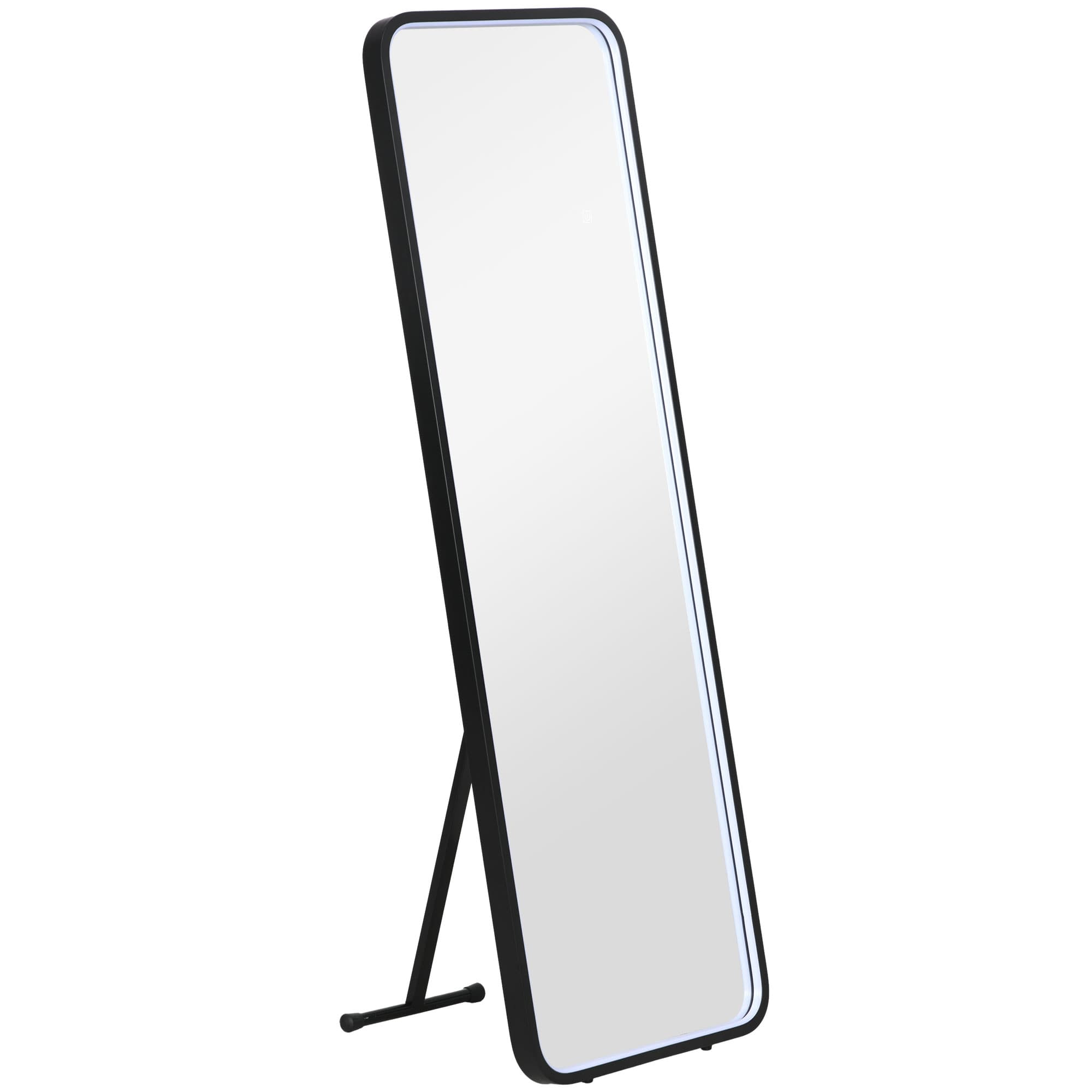 HOMCOM Espelho de Pé com Luzes LED Espelho de Corpo Inteiro 151,5x50 cm com Iluminação Ajustável e Função de Memória Preto   Aosom Portugal