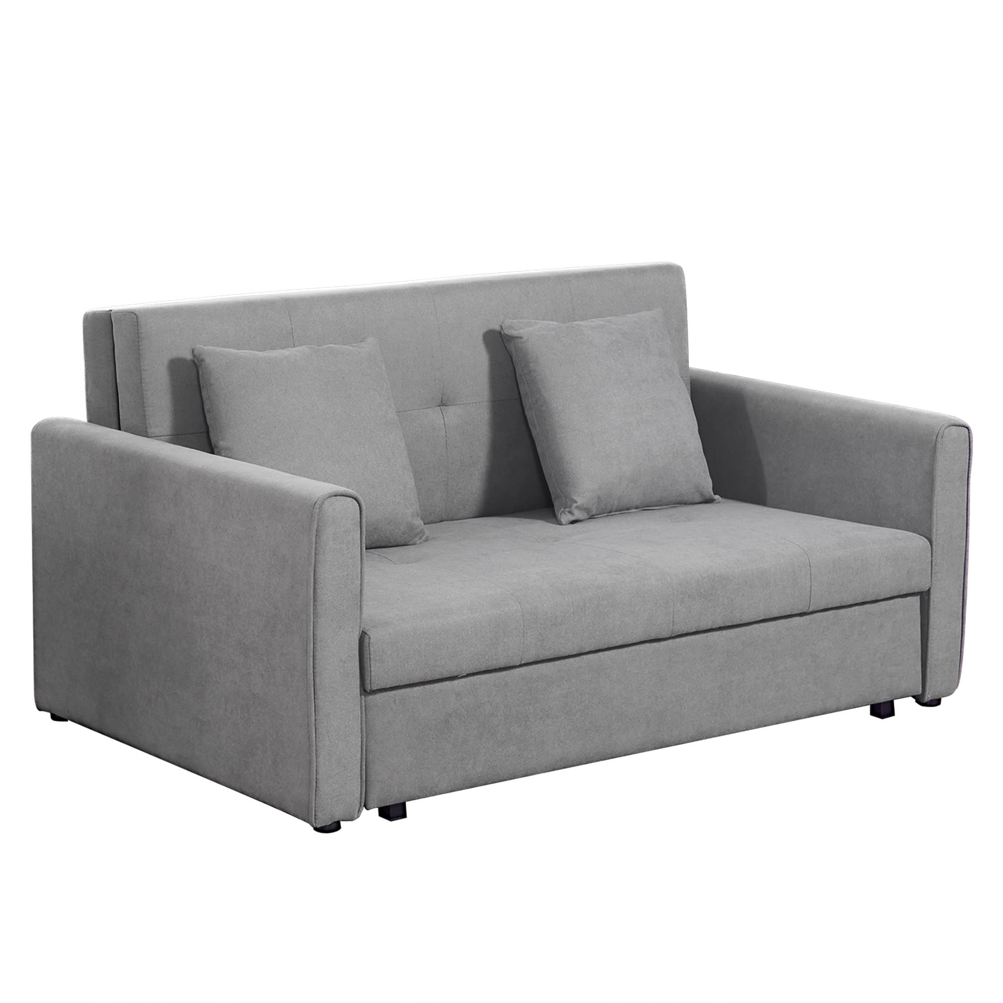 HOMCOM Sofá Cama de 2 Lugares Estofado em Algodão com 2 Almofadas Apoio para os Braços e Armazenamento Sofá Duplo 152x101x81cm Cinza   Aosom