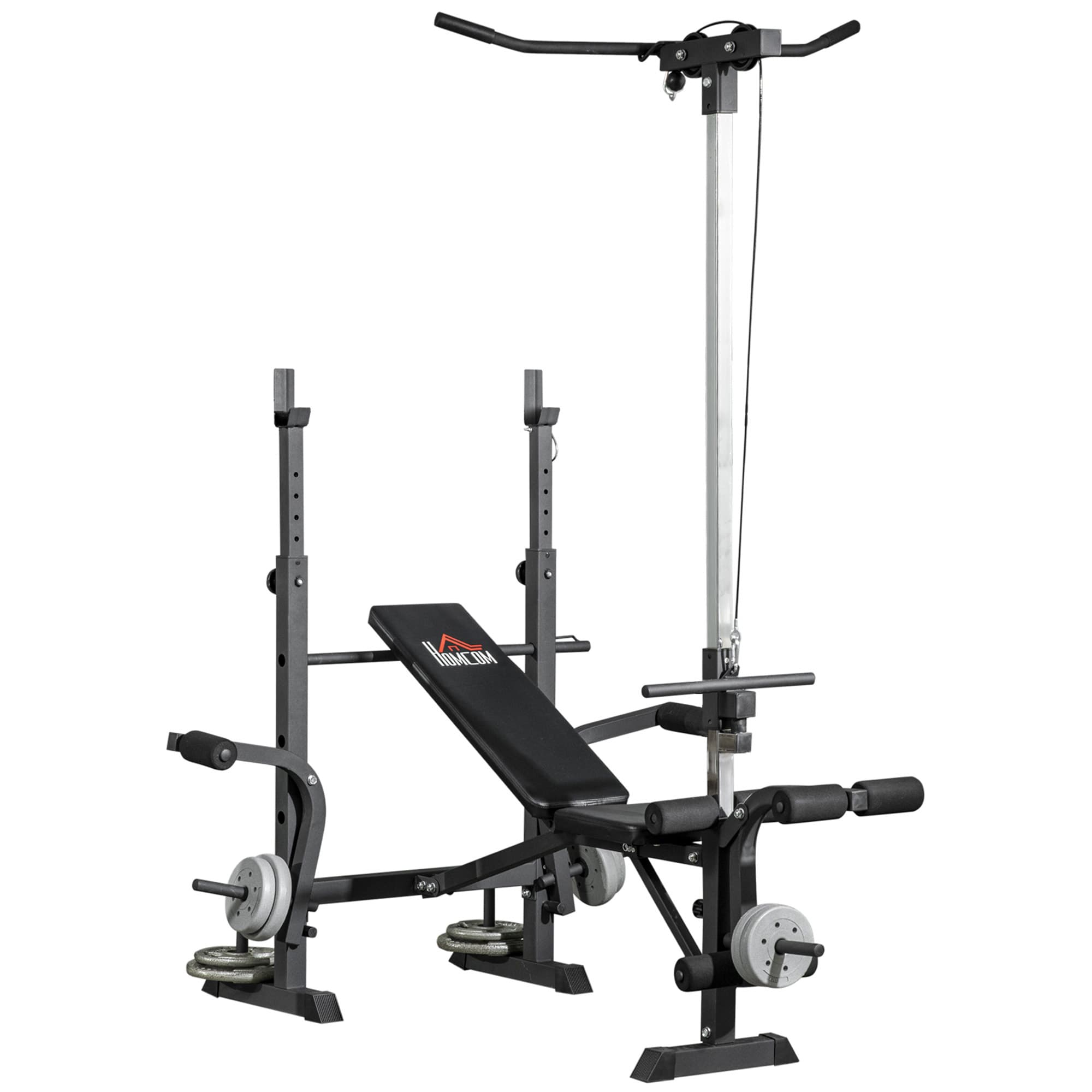 HOMCOM Banco de Pesos Multi Funcional Banco de Musculação Ajustável em 6 Posições 180x134x200cm Prata e Preto   Aosom Portugal