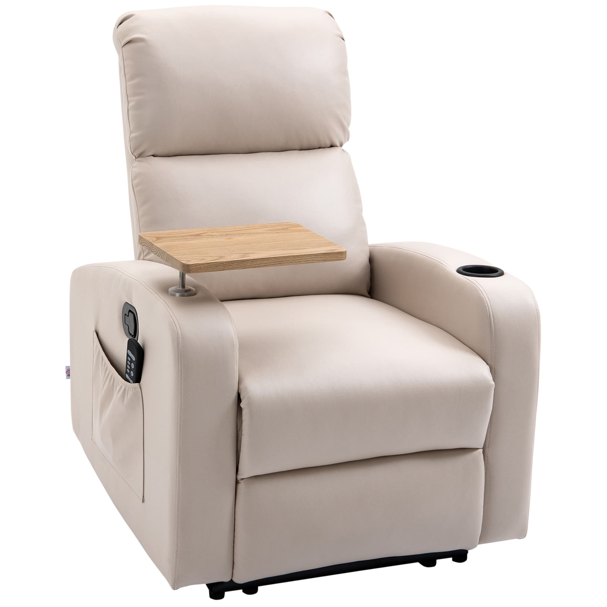 HOMCOM Poltrona de Massagem Poltrona Relax Elétrica com 4 Modos de Vibração Reclinação 145° Estofada em Microfibra 77x93x105cm Bege   Aosom