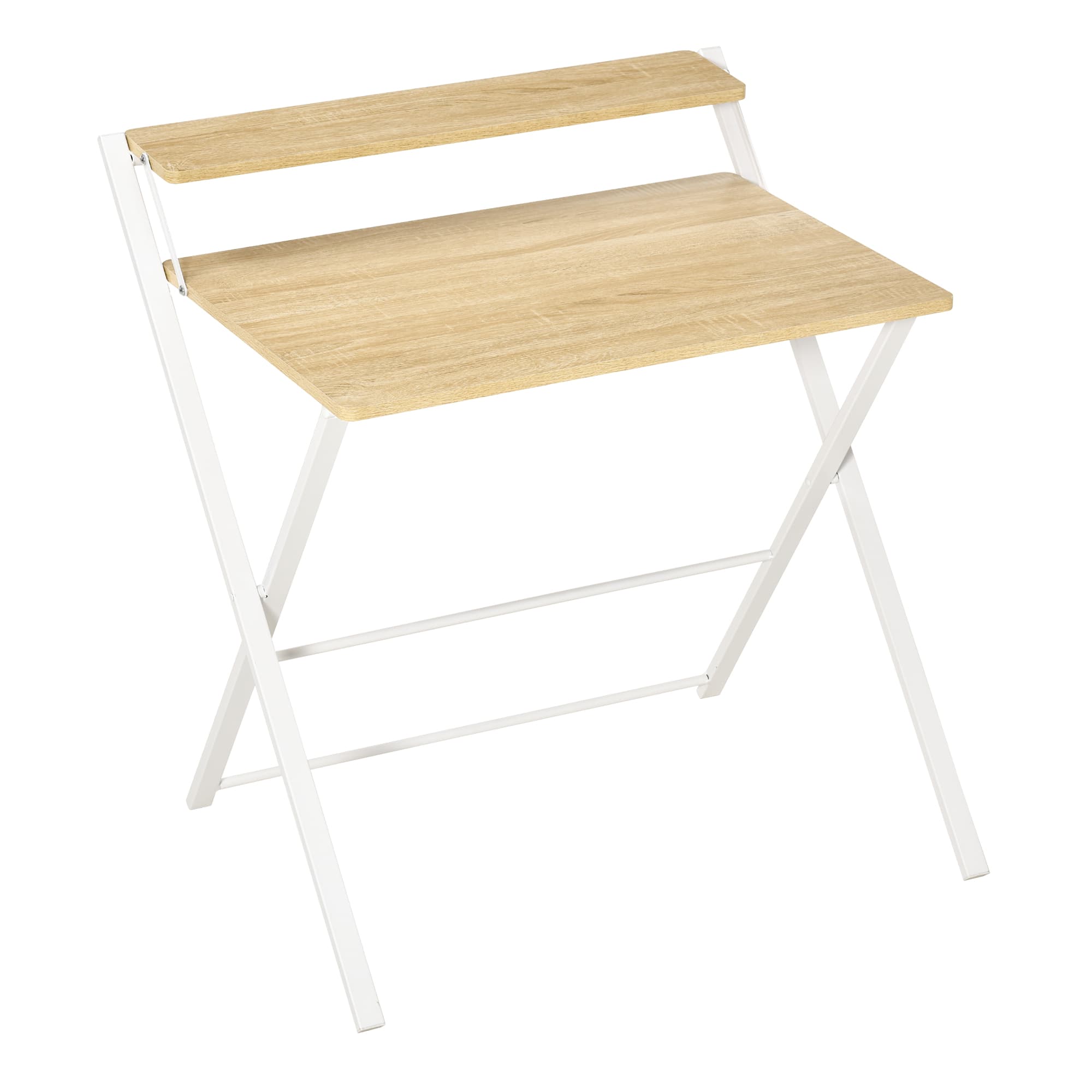 HOMCOM Secretária Dobrável Mesa de Estúdio com Prateleira Superior Estilo Moderno 81,5x70x84 cm Madeira e Branco   Aosom Portugal
