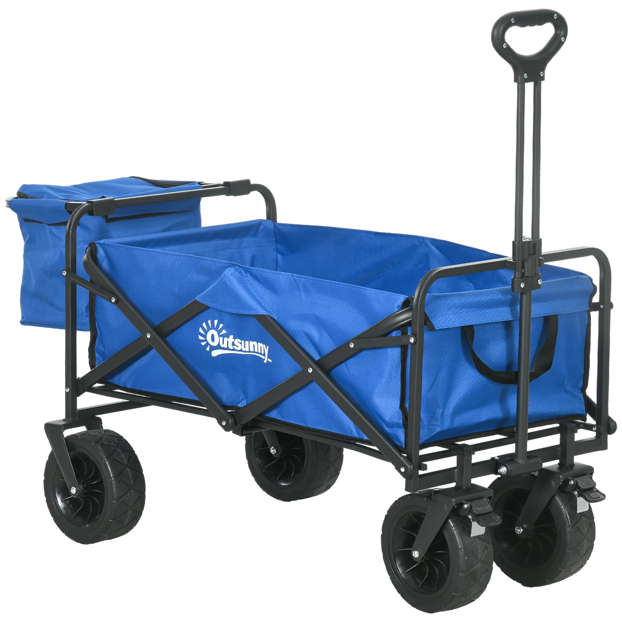 Outsunny Carrinho de Transporte Dobrável com Bolsa Térmica Removível Capacidade 100 kg para Campismo Praia 113x57x77-100 cm Azul   Aosom Portugal