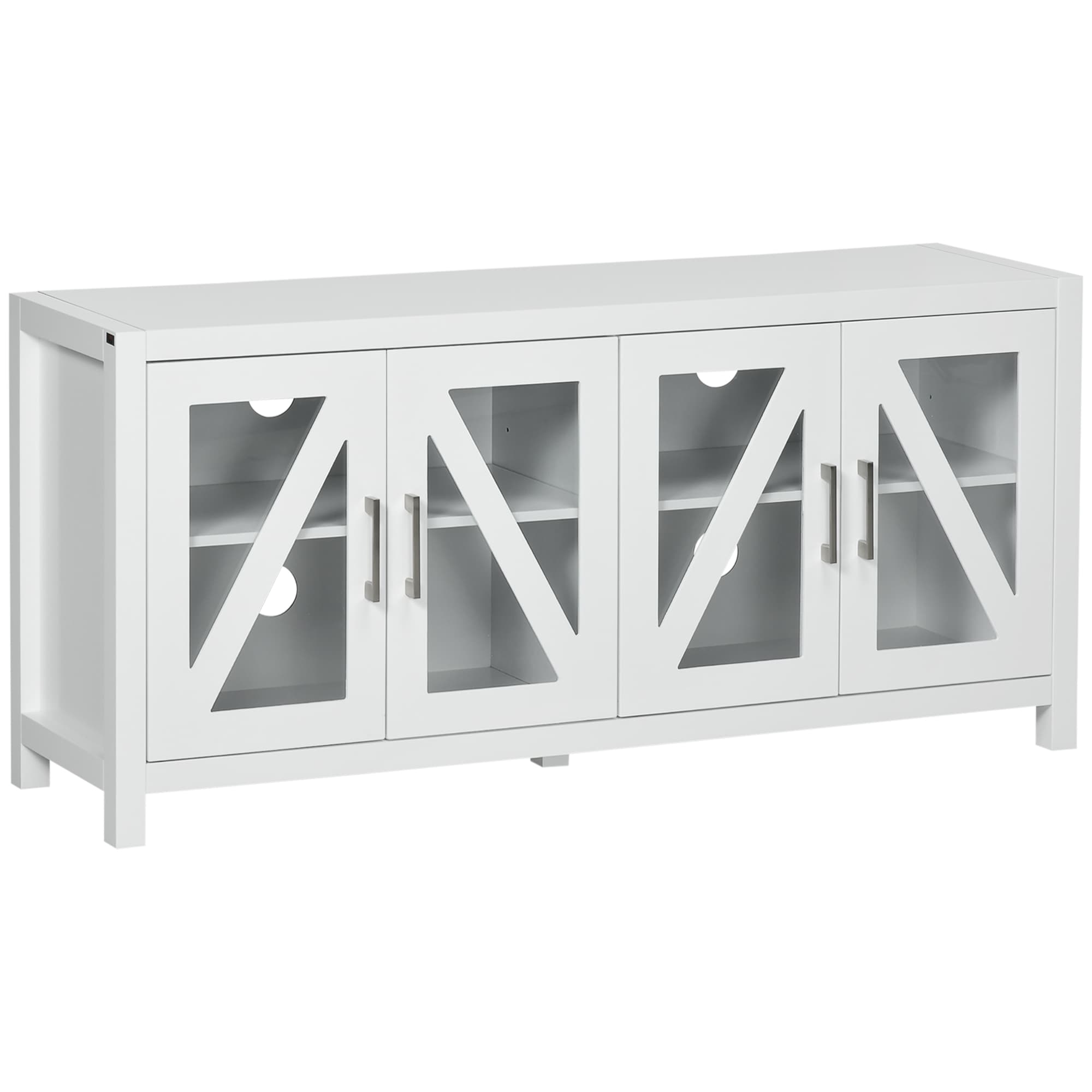HOMCOM Móvel TV até 58" 4 Portas Vidro Temperado Prateleiras Ajustáveis Design Elegante 130x35x60 cm Branco   Aosom Portugal