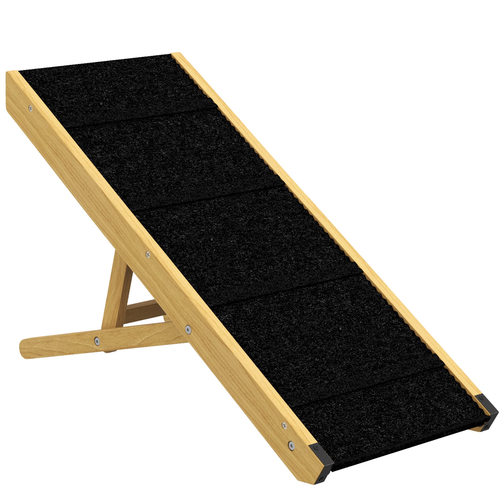 PawHut Rampa para Animais de Estimação de Madeira com Altura Ajustável em 4 Níveis para Cães Pequenos e Médios 83,5x35x47,5 cm Natural   Aosom