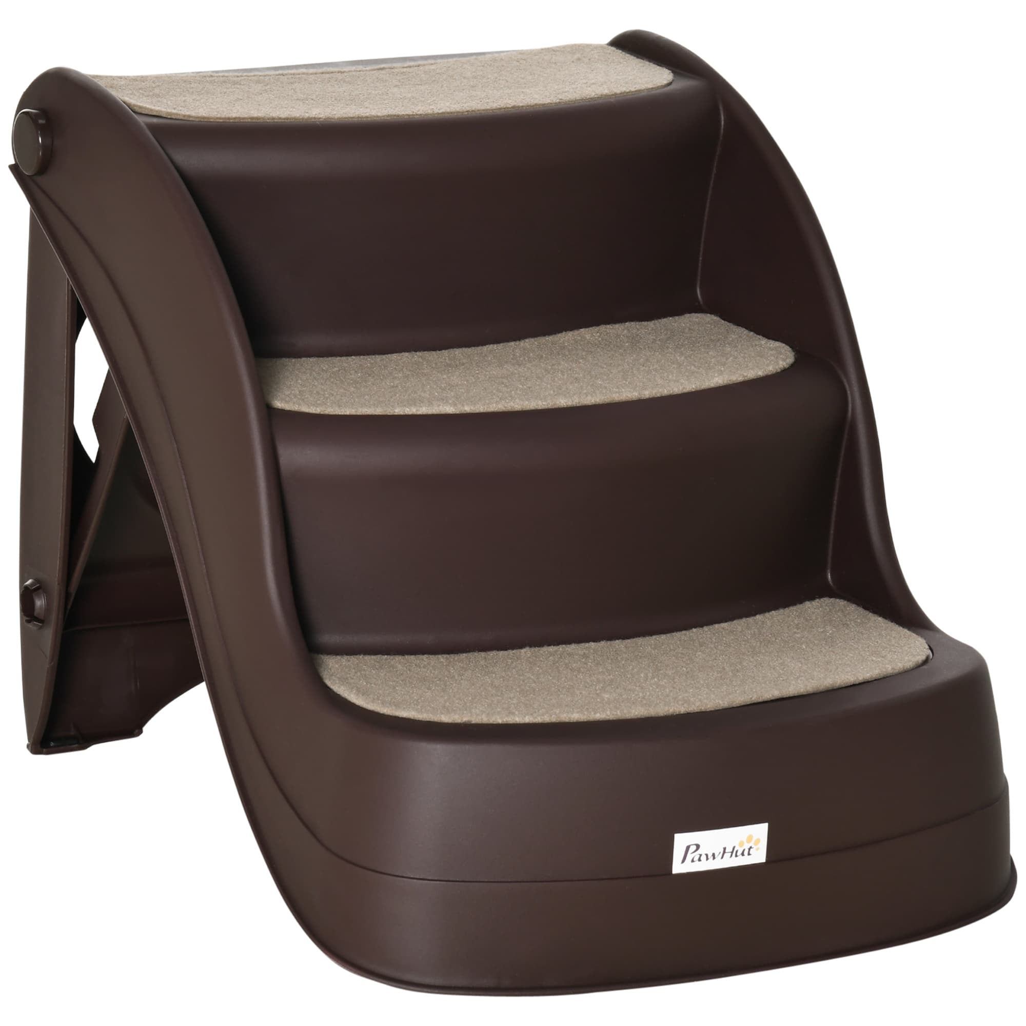 PawHut Escada para Cães de 3 Degraus Dobrável Escada para Animais de Estimação com Tapetes Antiderrapantes 49x38x38 cm Marrom   Aosom Portugal