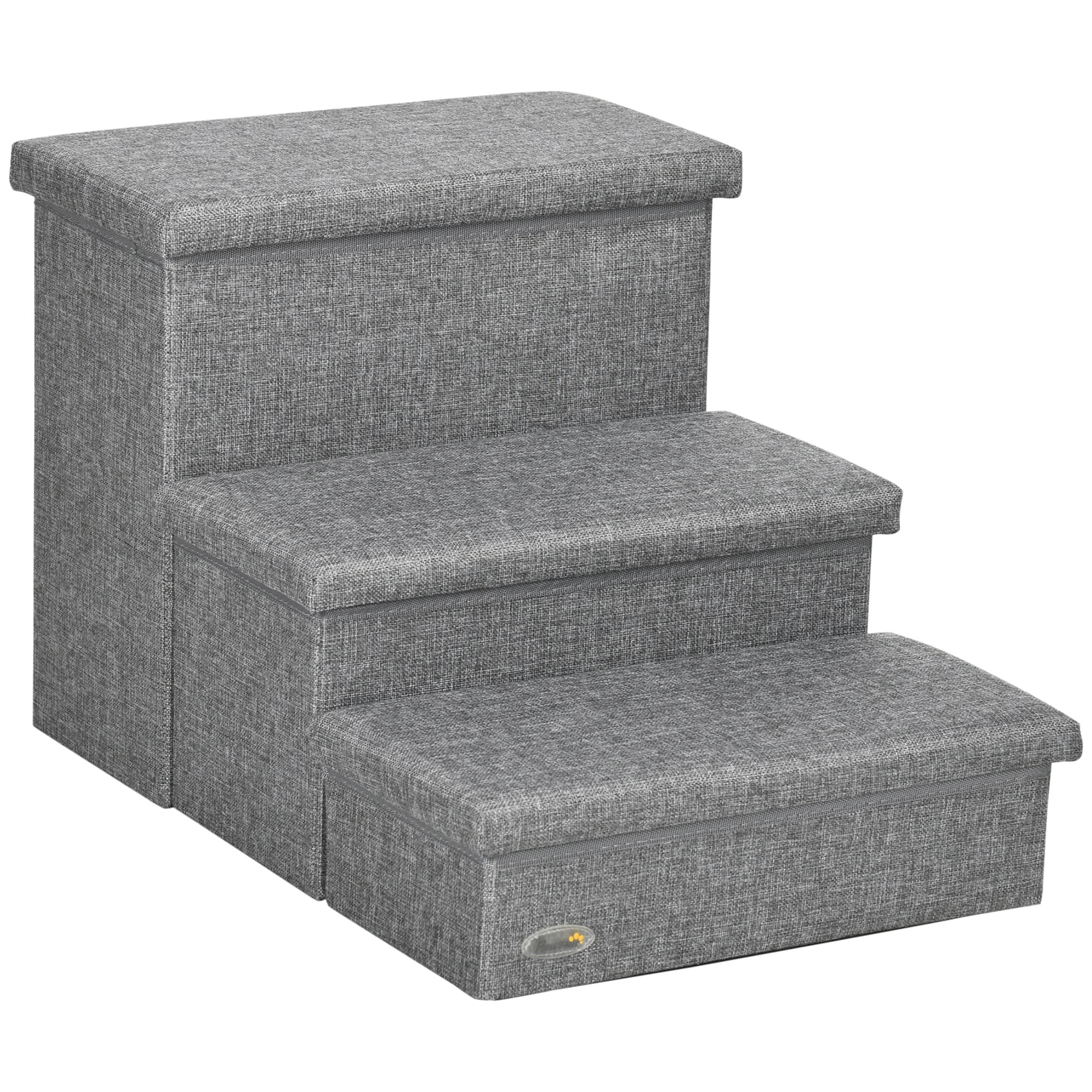 PawHut Escada para Animais de Estimação com 3 Degraus para Cães Gatos com Espaço de Armazenamento 63,5x42,5x40,5 cm Cinza   Aosom Portugal