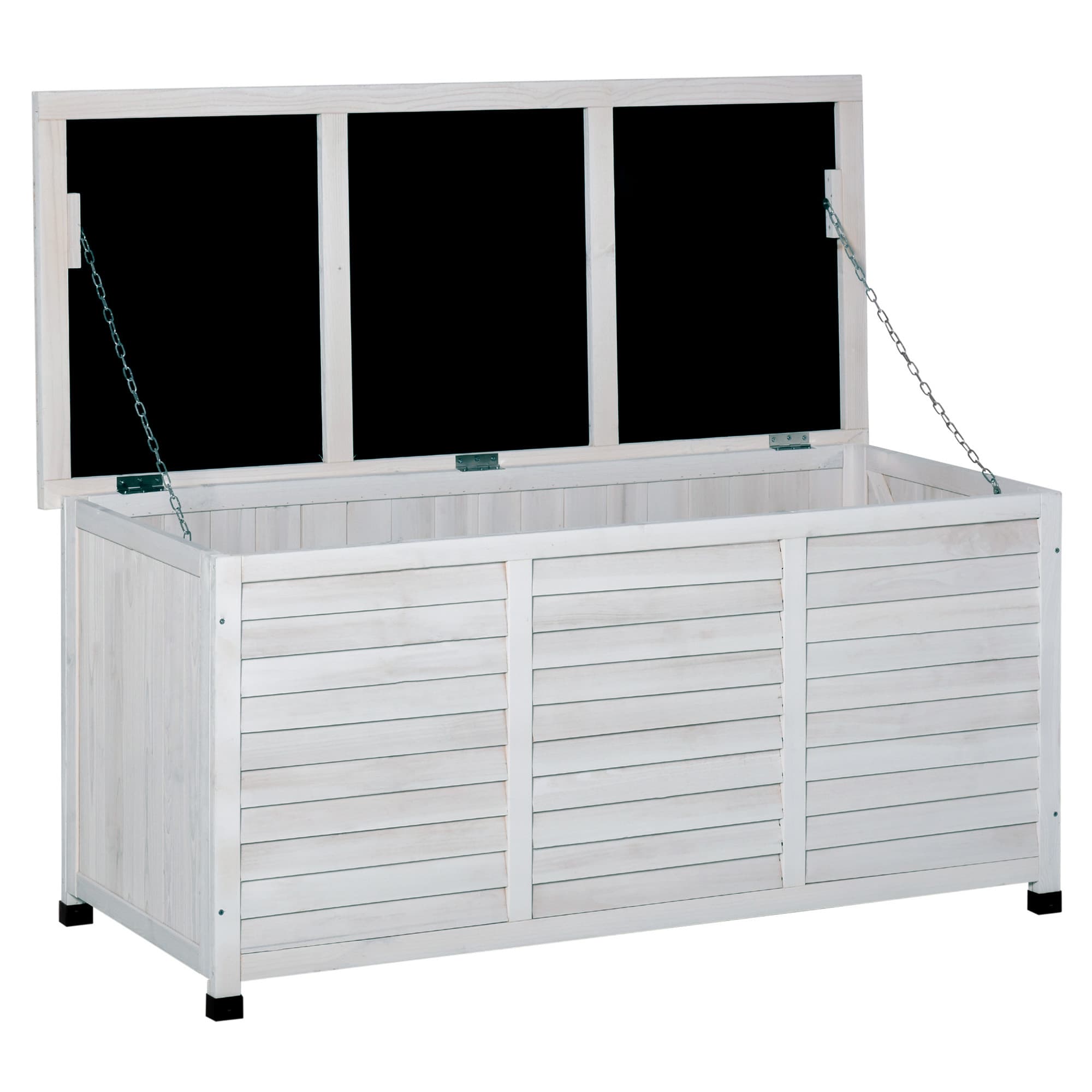 Outsunny Baú Madeira Exterior Caixa Armazenamento Jardim Tampa Aberta 127x56x60 cm Branco Espaçoso   Aosom Portugal