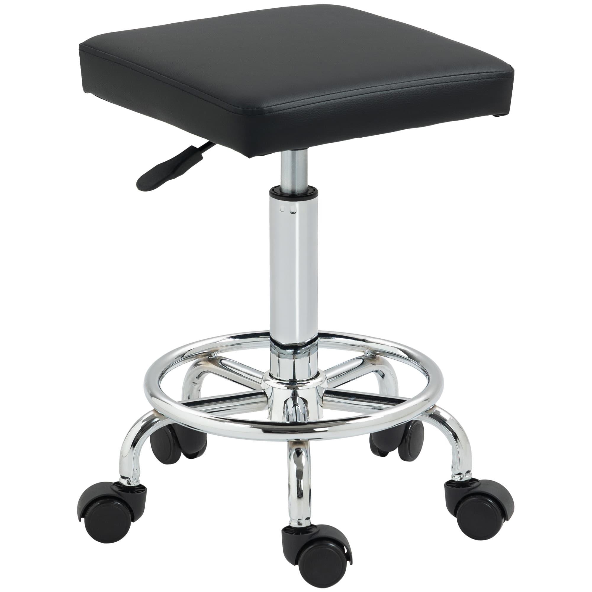 HOMCOM Banco Giratório com Rodas Altura Regulável 50-66 cm Assento Estofado em Imitação de Couro  34x34x50-66 cm Preto   Aosom Portugal