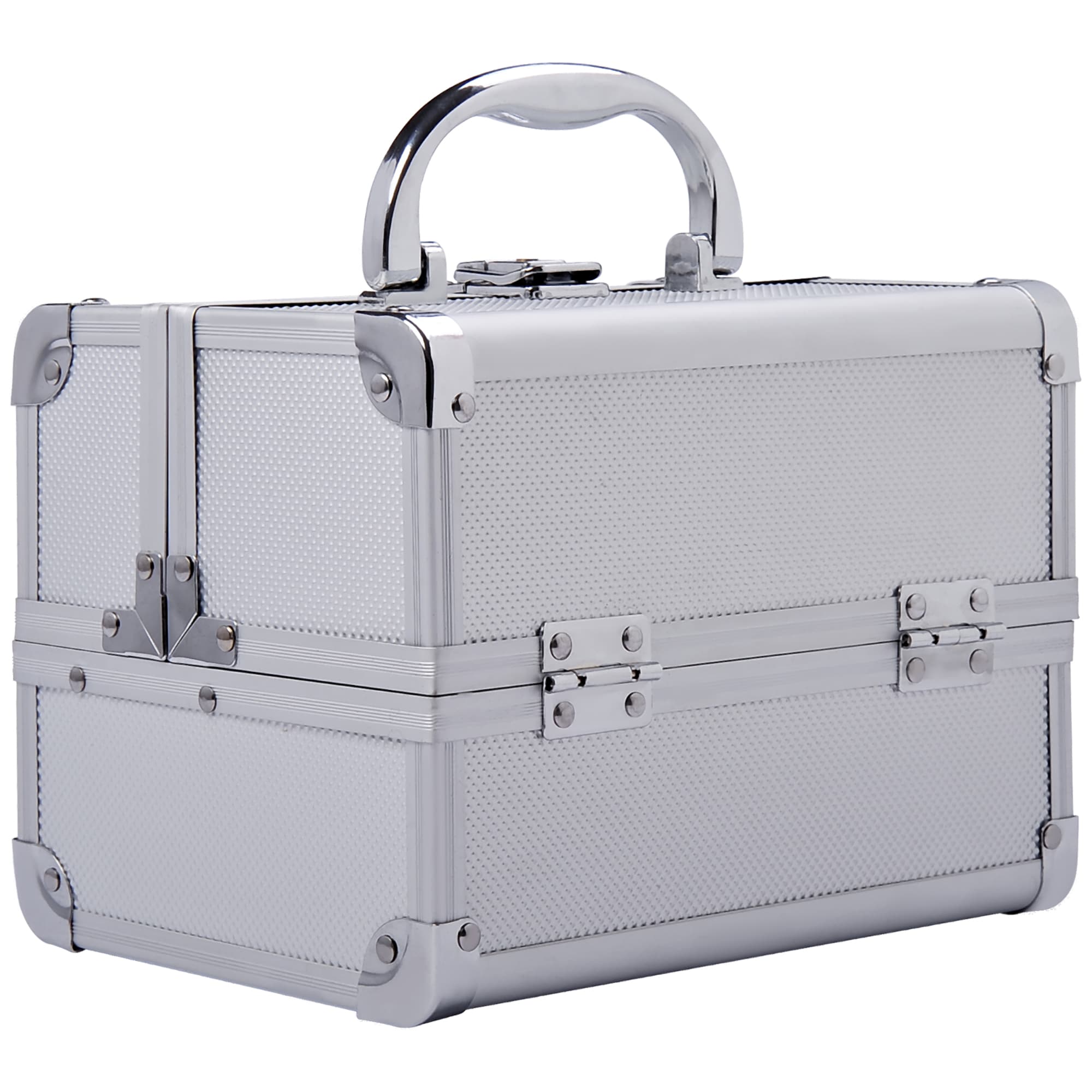 HOMCOM Estojo Maquiagem Profissional Portátil Cosméticos 3 Níveis Espelho Chaves Porta-Joias Manicure Prático 15x15x20cm Prata   Aosom Portugal