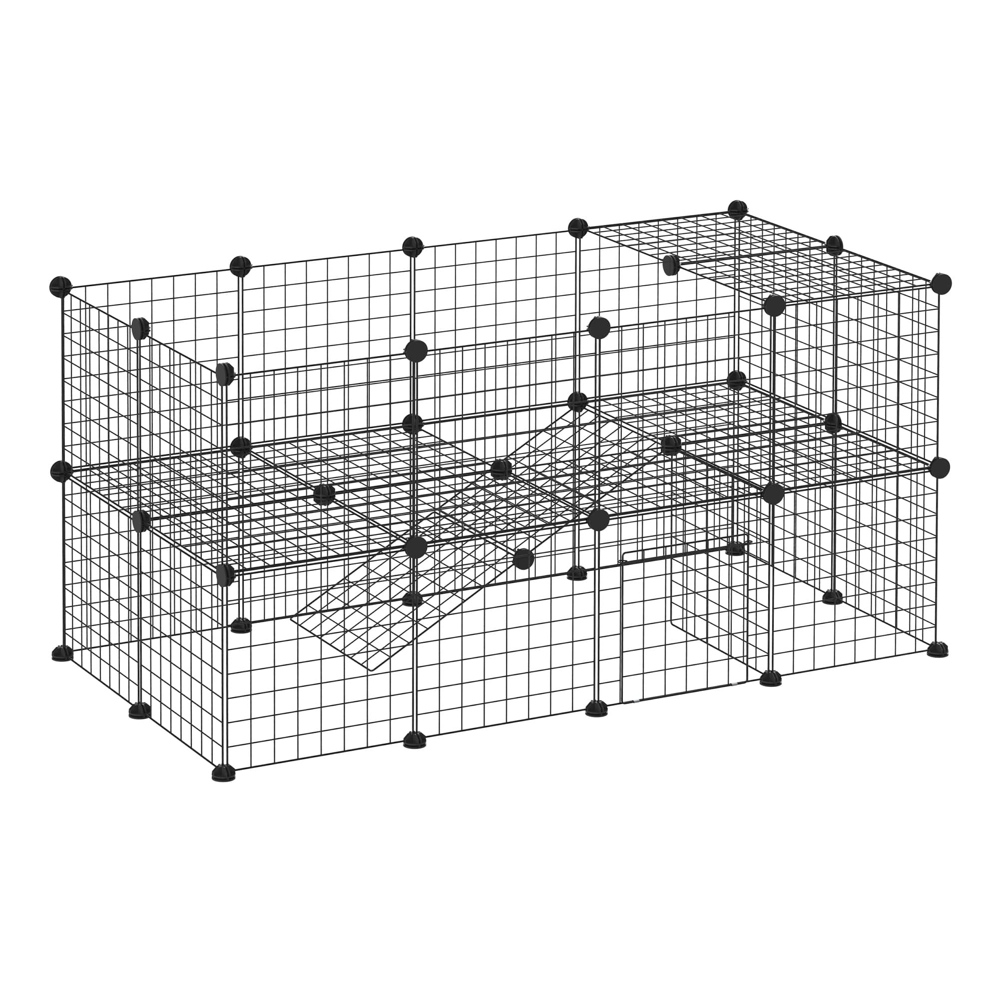 PawHut Recinto de Metal para Pequenos Animais de Estimação com 36 Painéis Desmontável DIY 146x73x73 cm Preto   Aosom Portugal