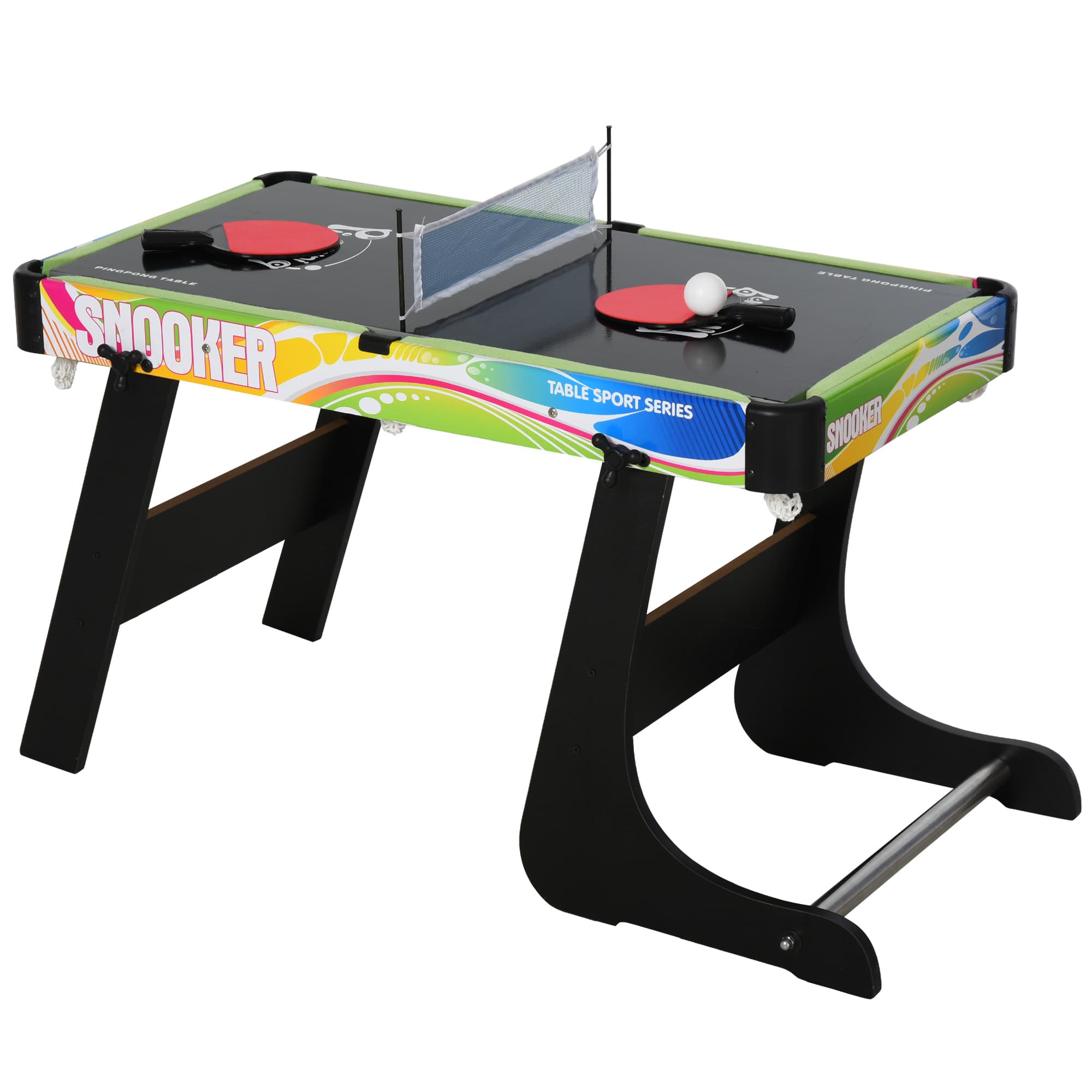 HOMCOM Mesa de Jogos Dobrável 4 em 1 Matraquilhos Hóquei de Mesa Bilhar Pingue-Pongue e Acessórios Incluídos 86,5x43,5x64 cm Multicor   Aosom